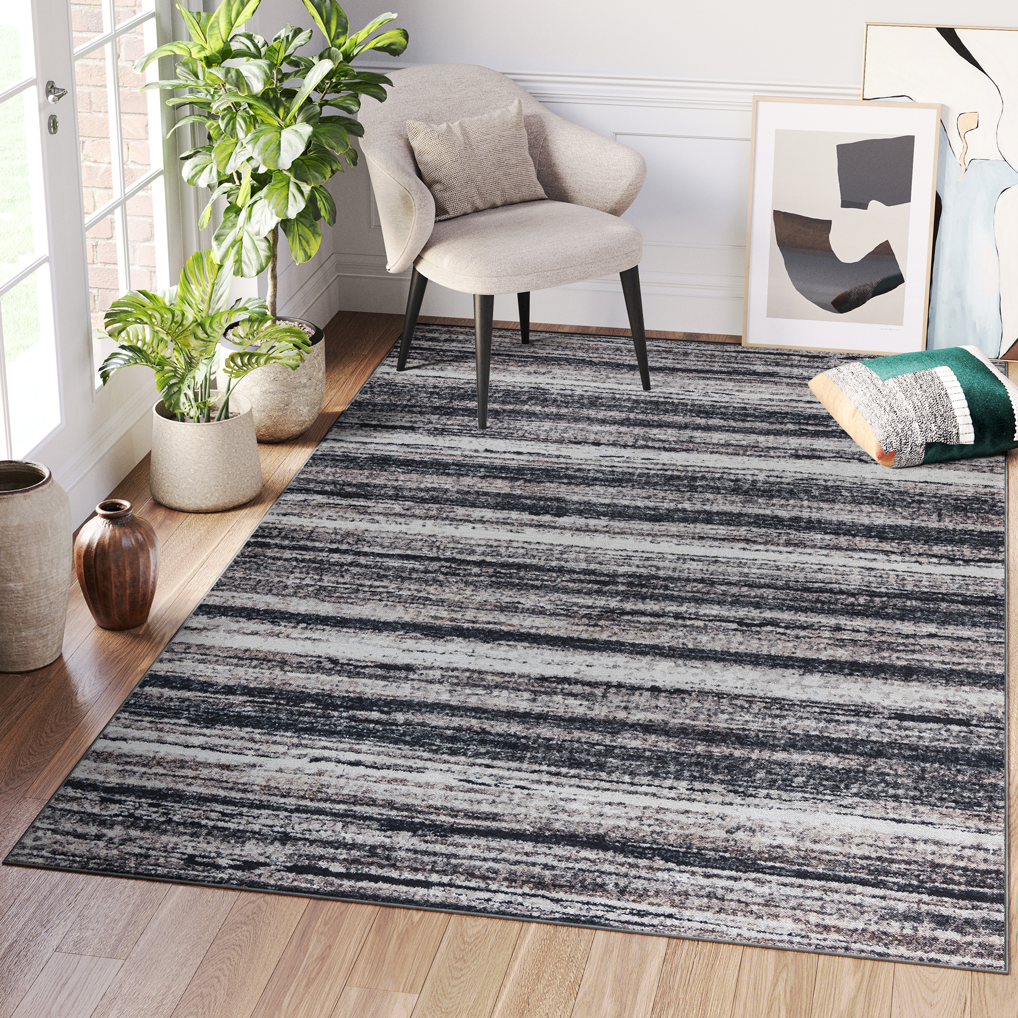 Tappeto Ritz Blu Navy Grigio Strisce