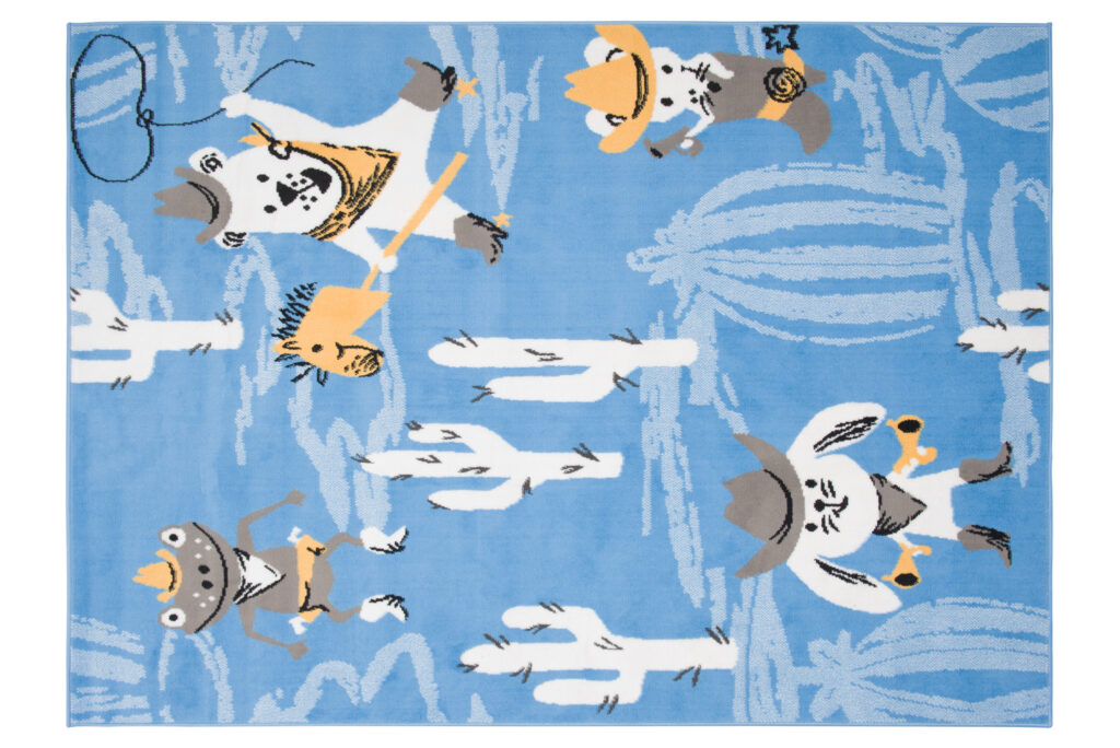 Tappeto Jolly Bambini Cameretta Animali Blu A Pelo Corto