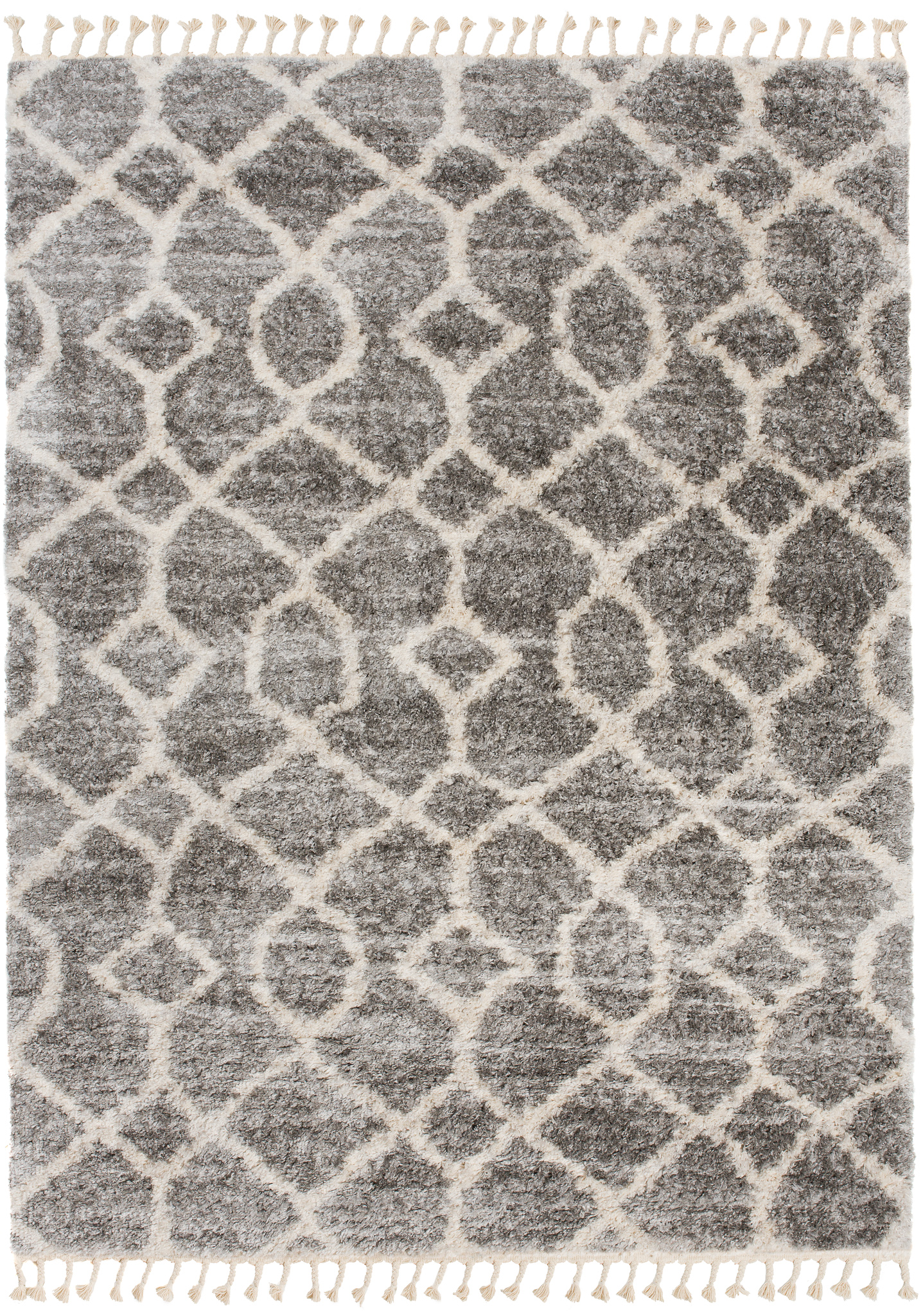Tappeto Versay Grigio Crema Geometrico con Frange