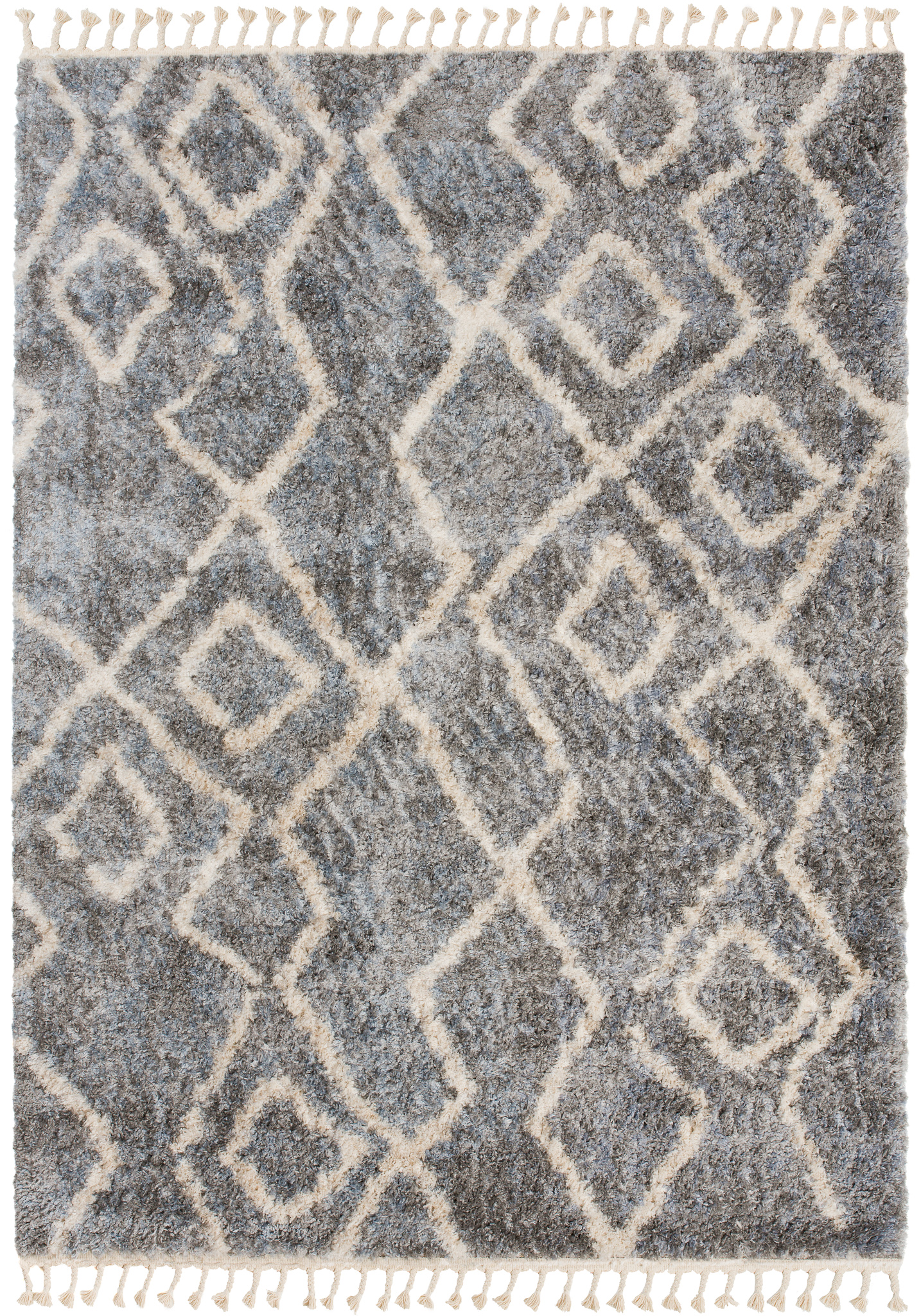 Tappeto Versay Grigio Scuro Crema a Zigzag con Frange