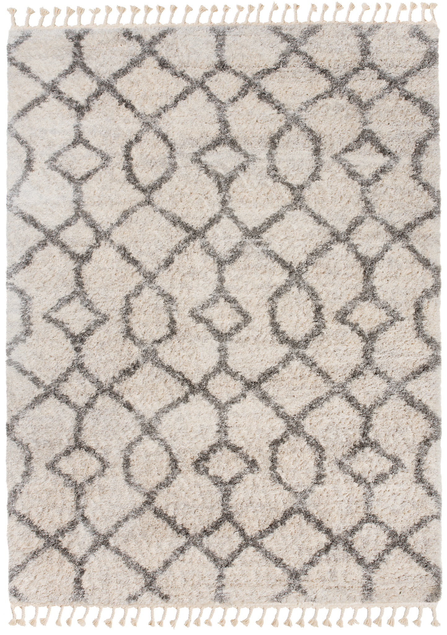 Tappeto Versay Crema Grigio Geometrico con Frange