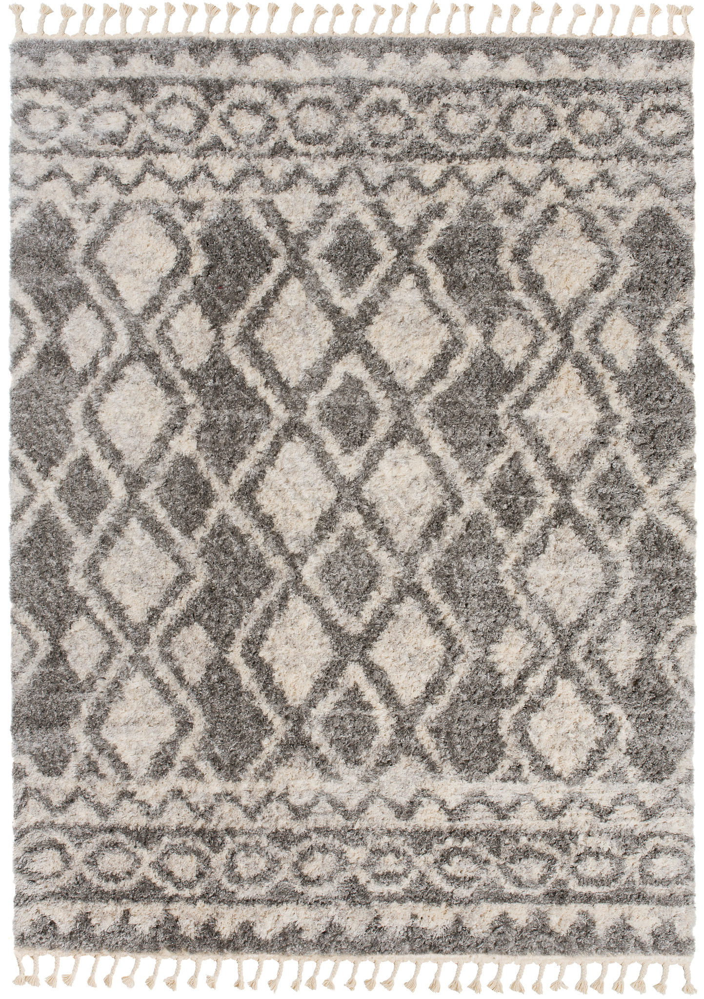 Tappeto Versay Grigio Crema Etnico con Frange