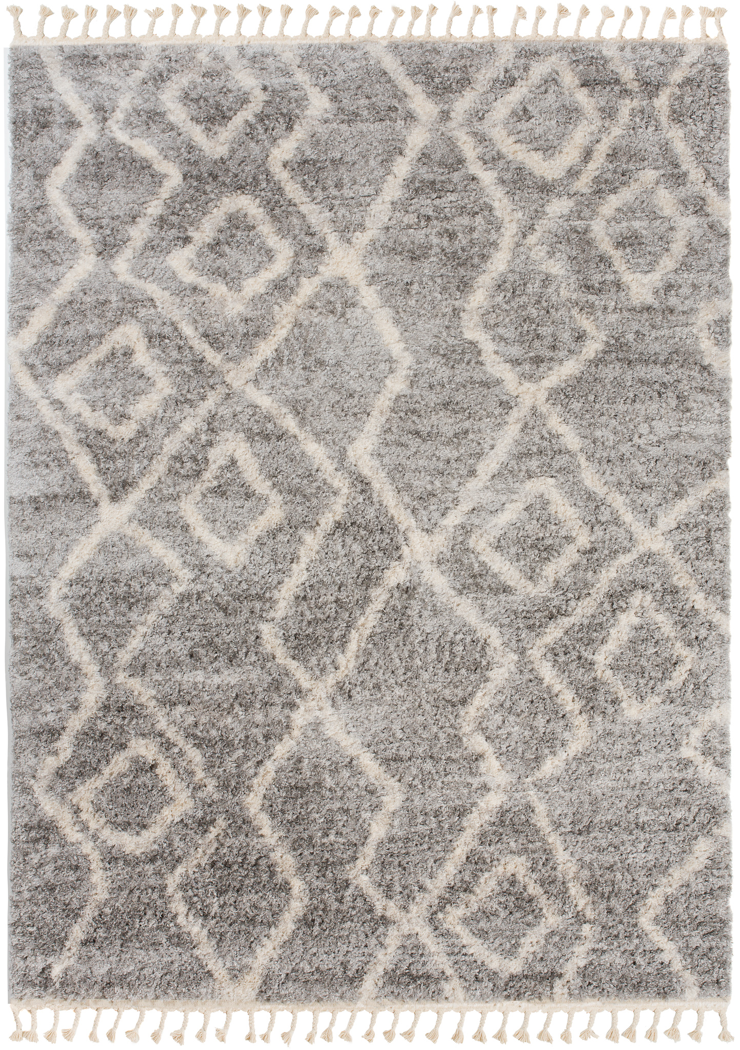 Tappeto Versay Grigio Crema Zigzag a Zigzag con Frange