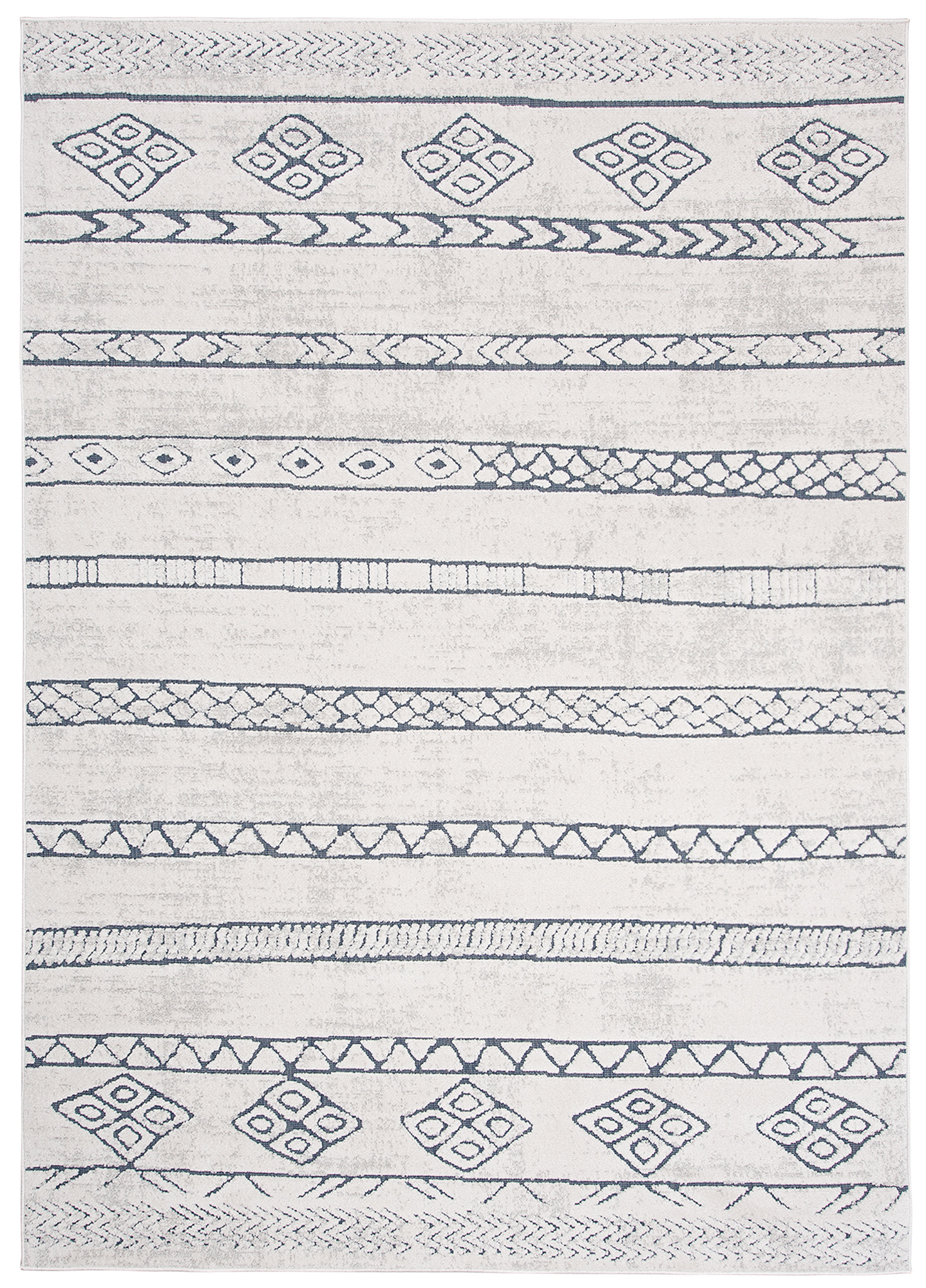 Lotus Tappeto Vintage Puntinato Avorio Blu Geometrico Pelo Corto