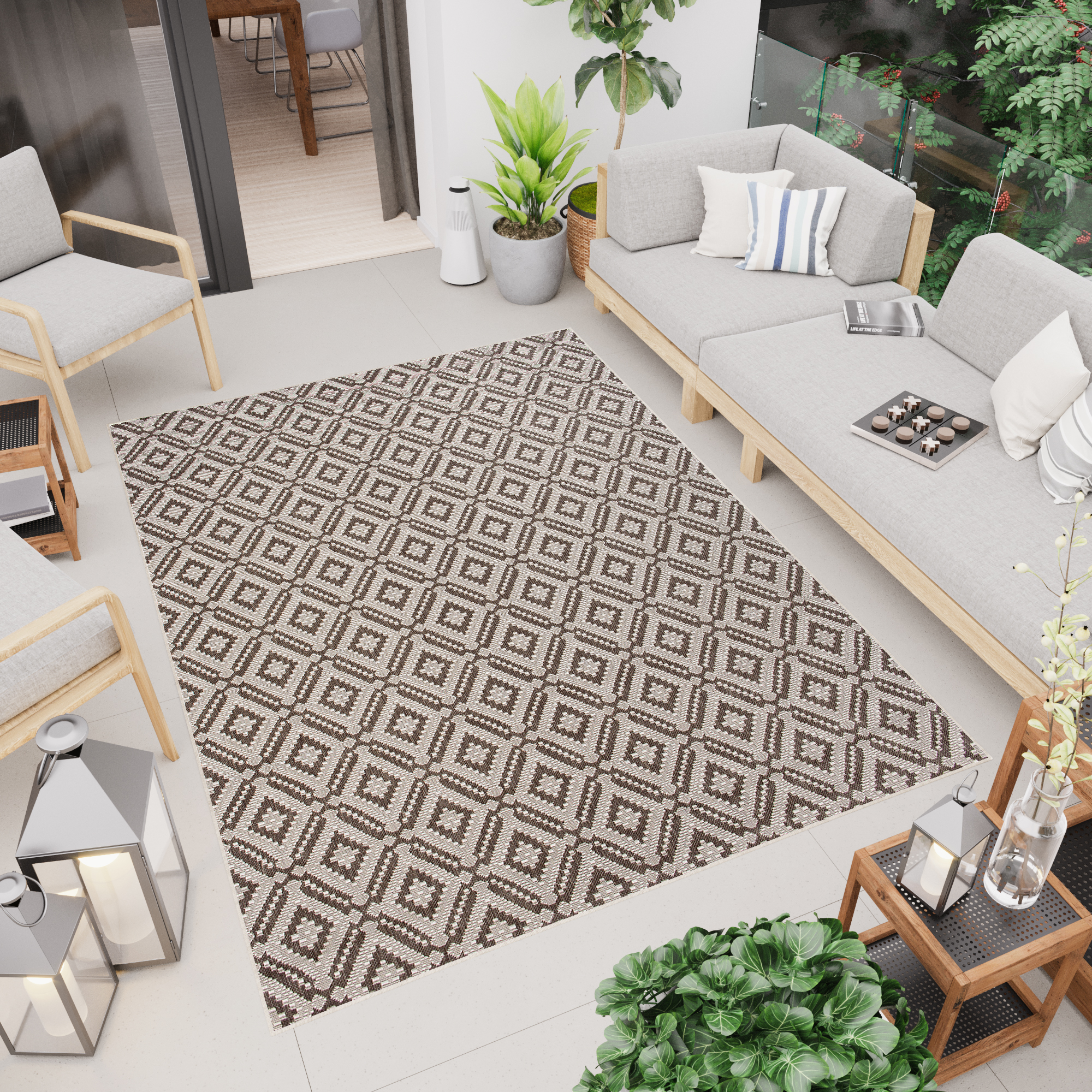 Tappeto Capri Salotto Terazzo Beige Geometrico Esterno Interno