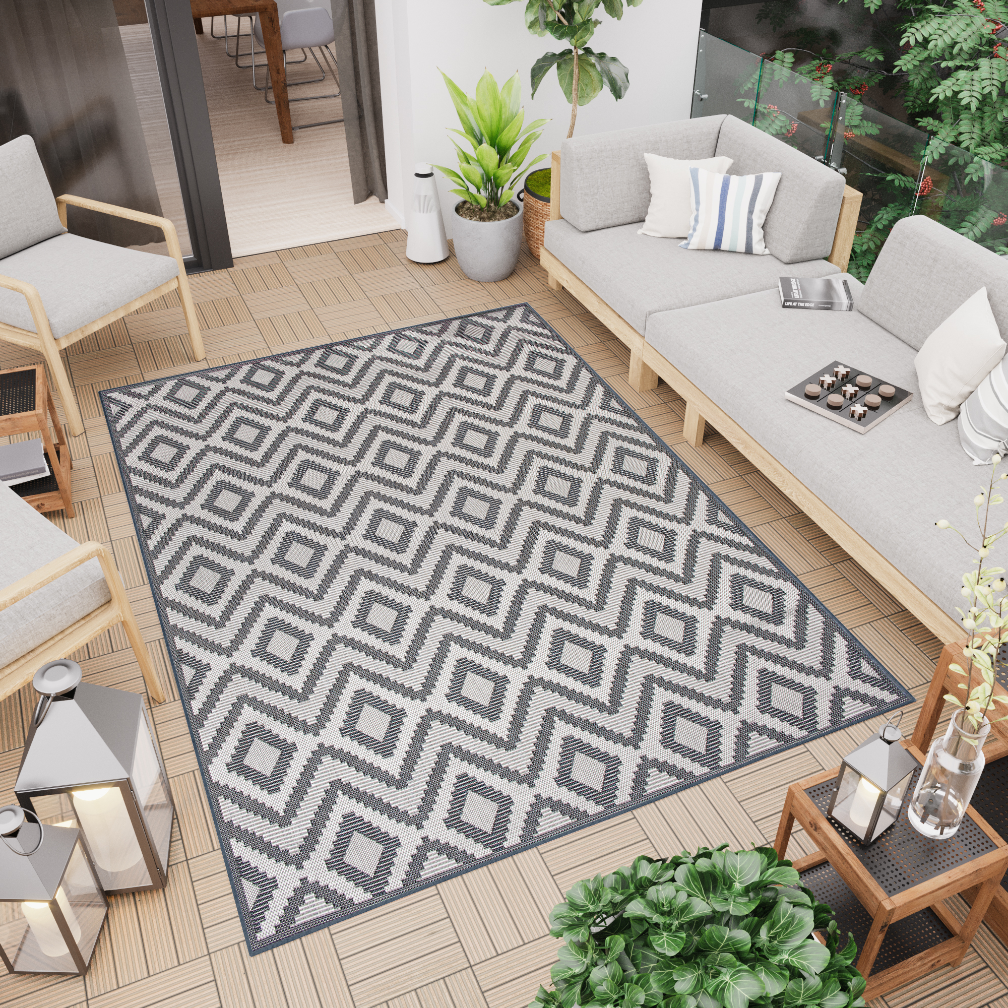 Tappeto Capri Esterno Interno Salotto Cucina Geometrico Terazzo Crema