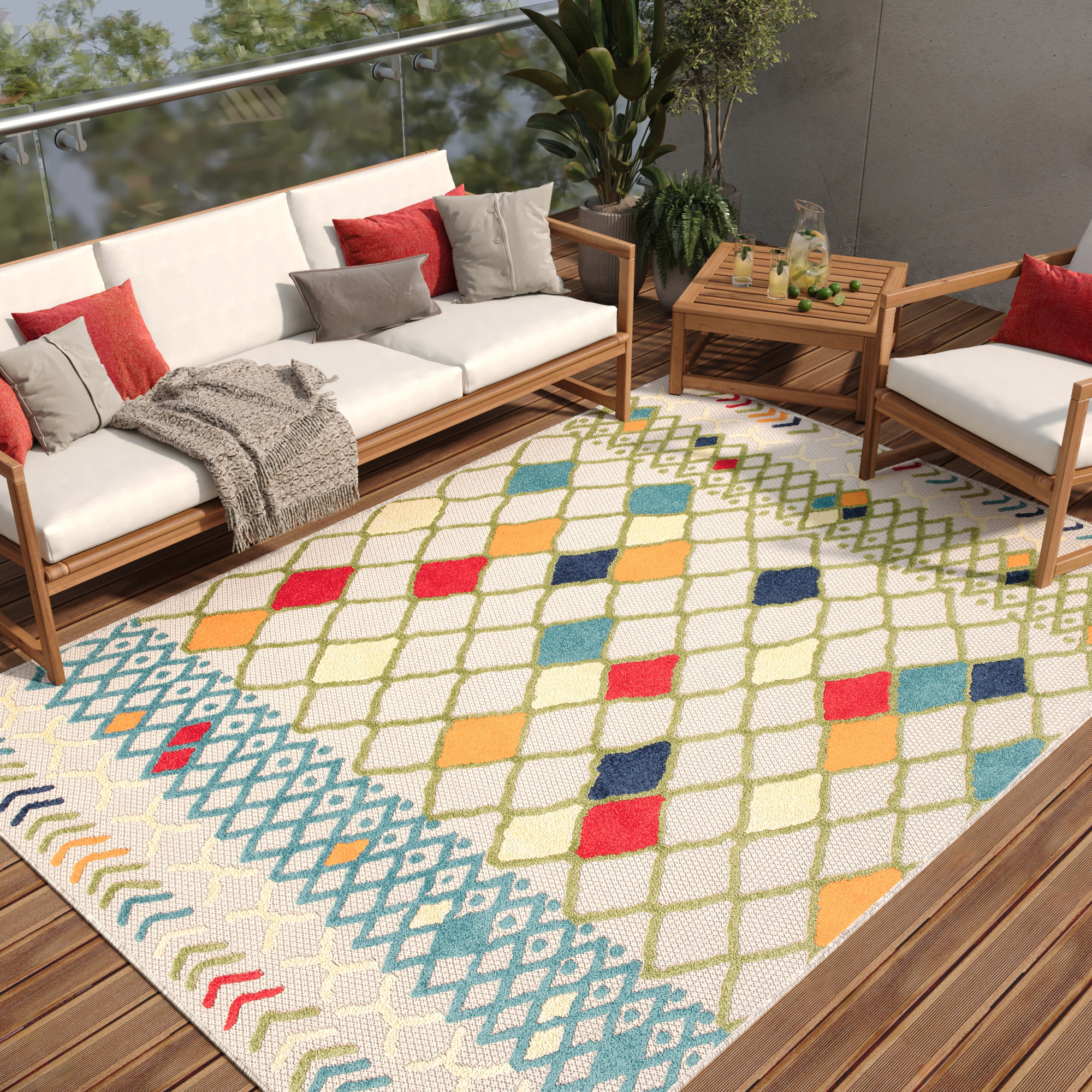 Tappeto Esterno Patio Multicolore Etnico