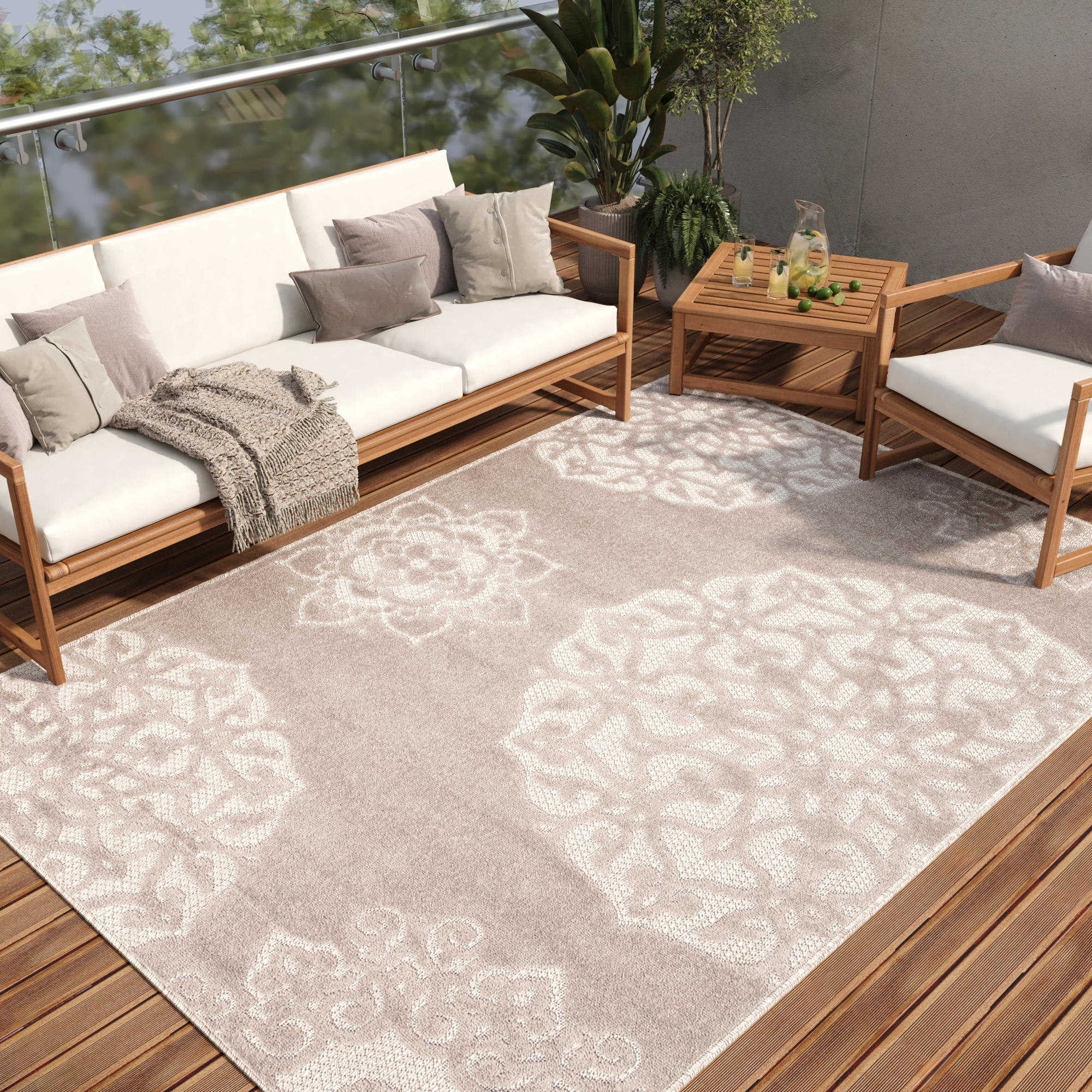 Tappeto Esterno Patio Grigio Ornamenti