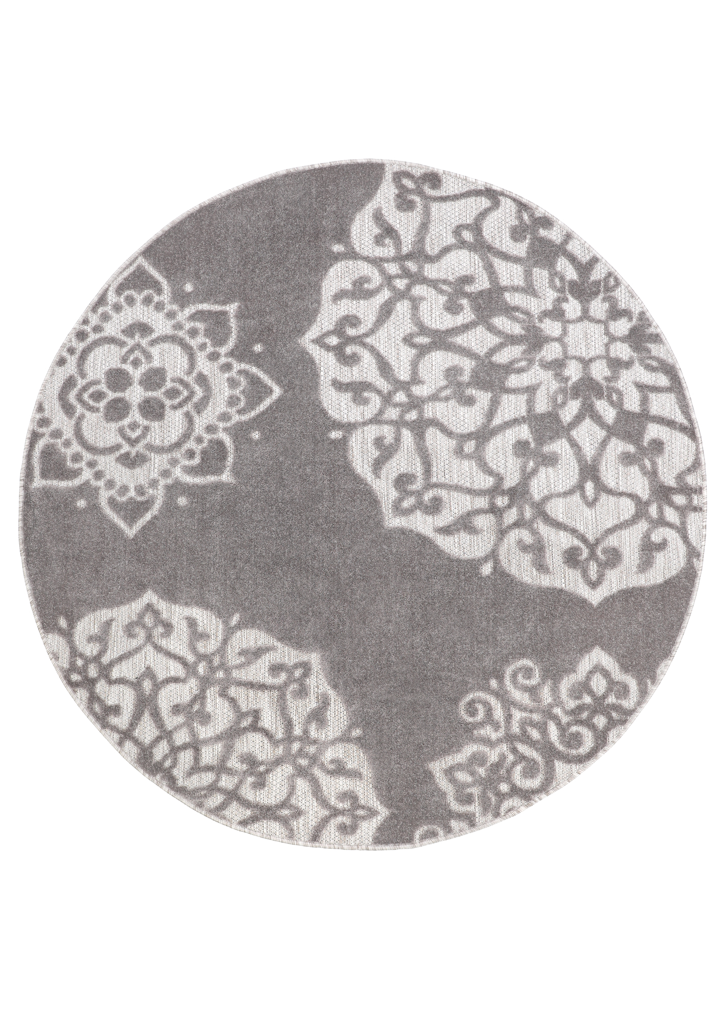 Tappeto Esterno Patio Rotondo Grigio Ornamenti