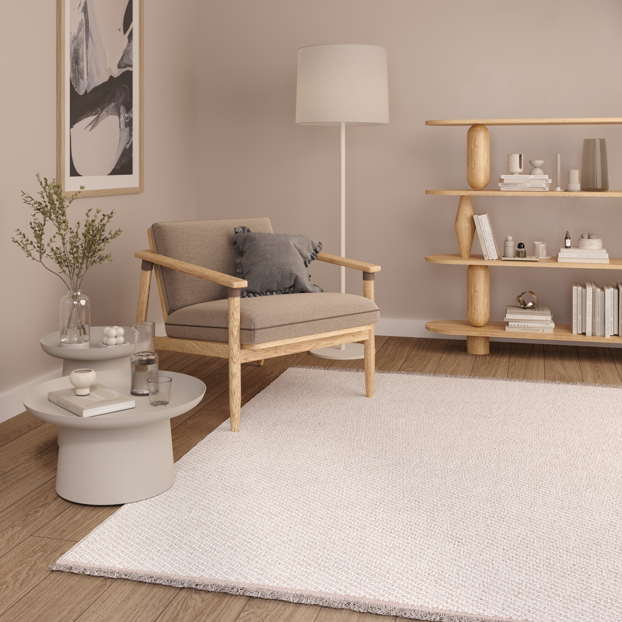 Tappeto Agra Beige Moderno con Frange