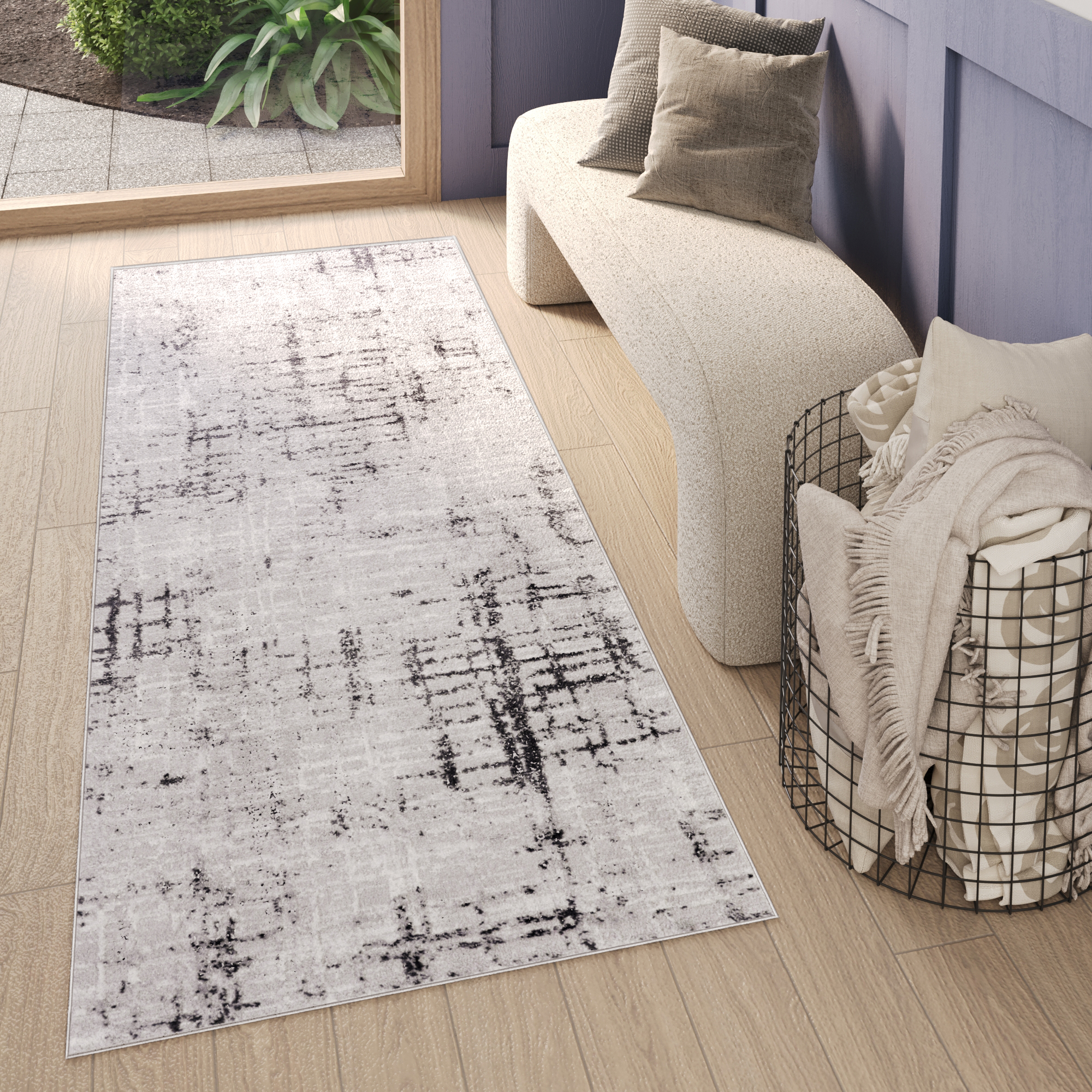 Tappeto Passatoia Sky Grigio Moderno Scacchiera