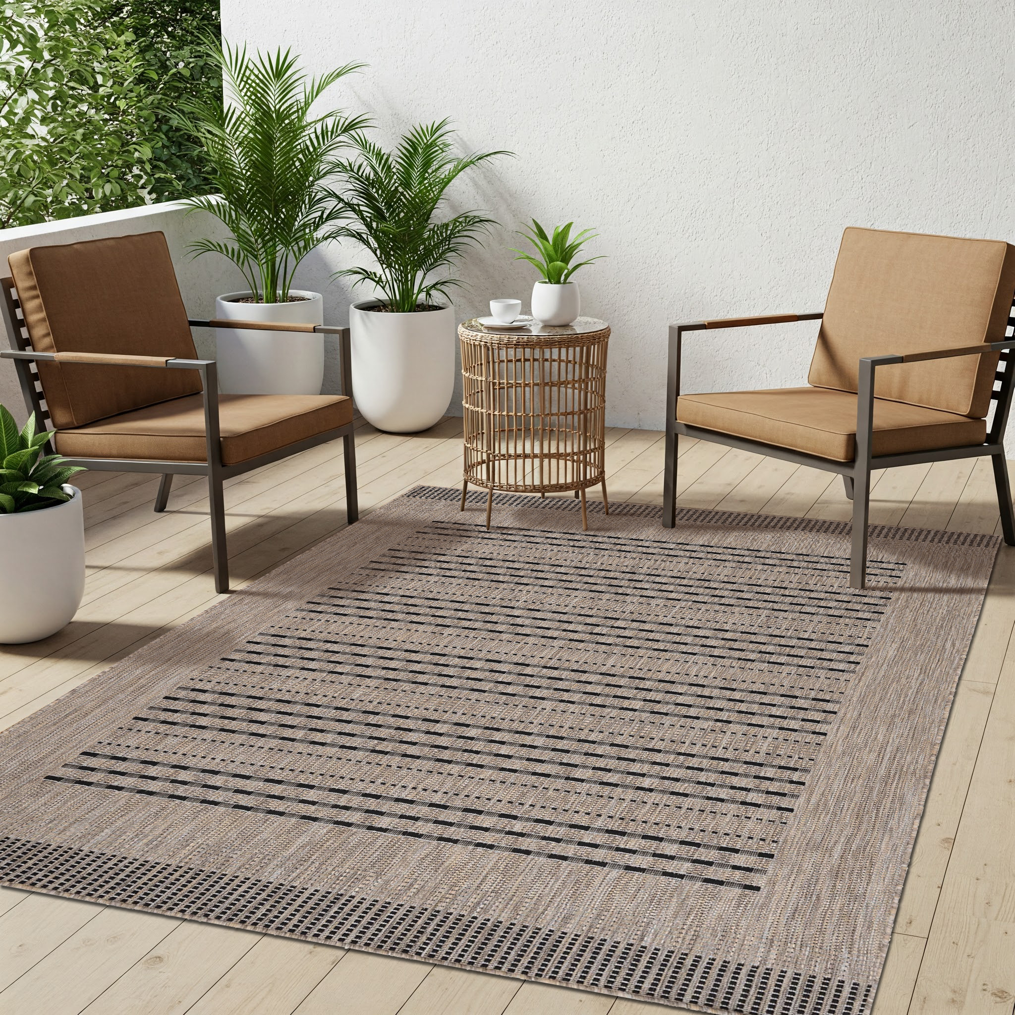 Tappeto Melissa Marrone Nero Strisce Interno Esterno