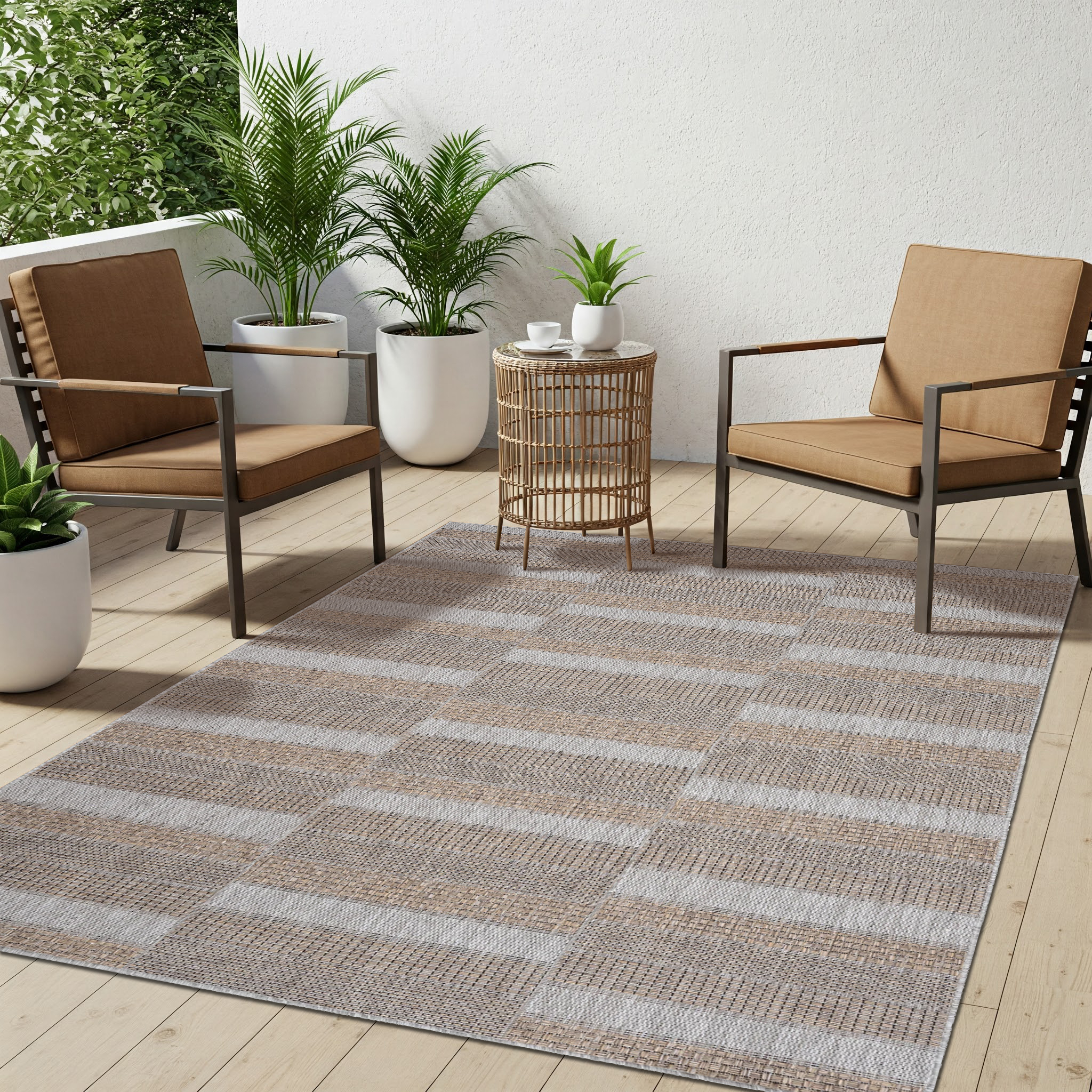 Tappeto Melissa Marrone Grigio Rettangoli Interno Esterno
