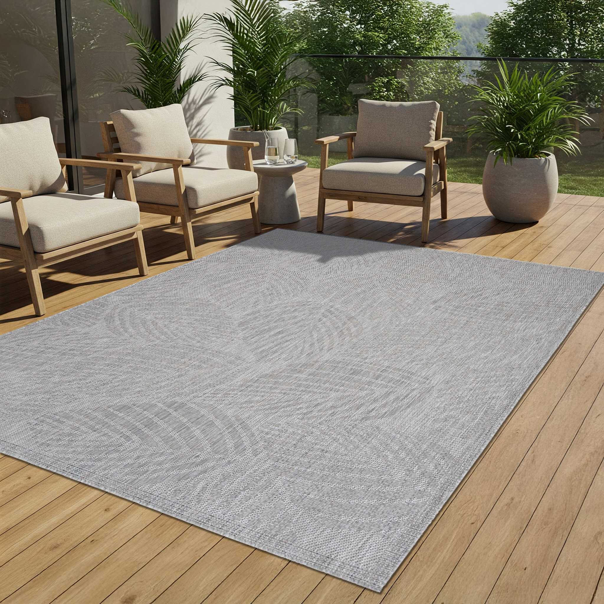 Tappeto Melissa Grigio Melange Foglie Interno Esterno