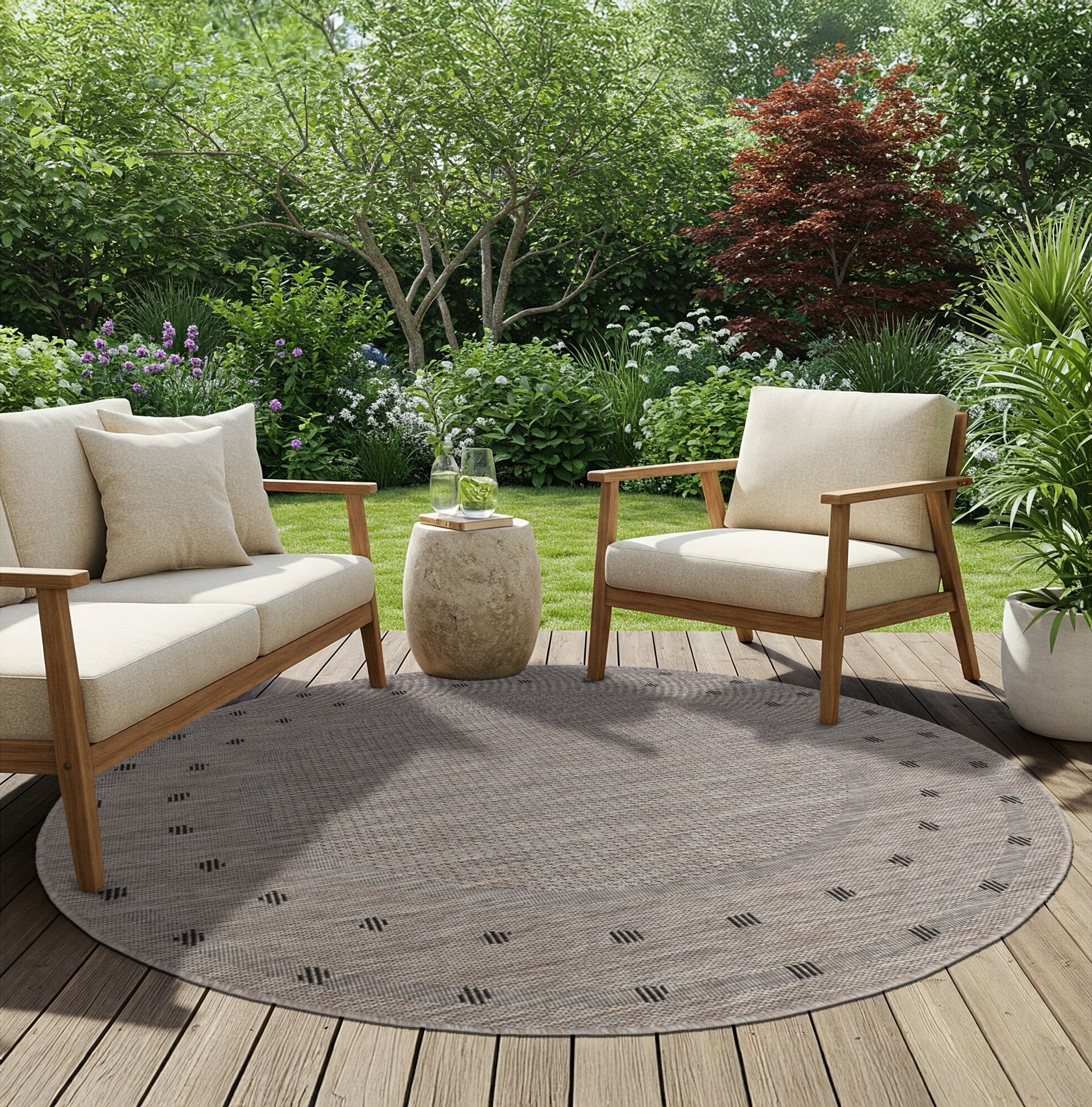 Tappeto Melissa Rotondo Marrone Cornice Indoor Outdoor