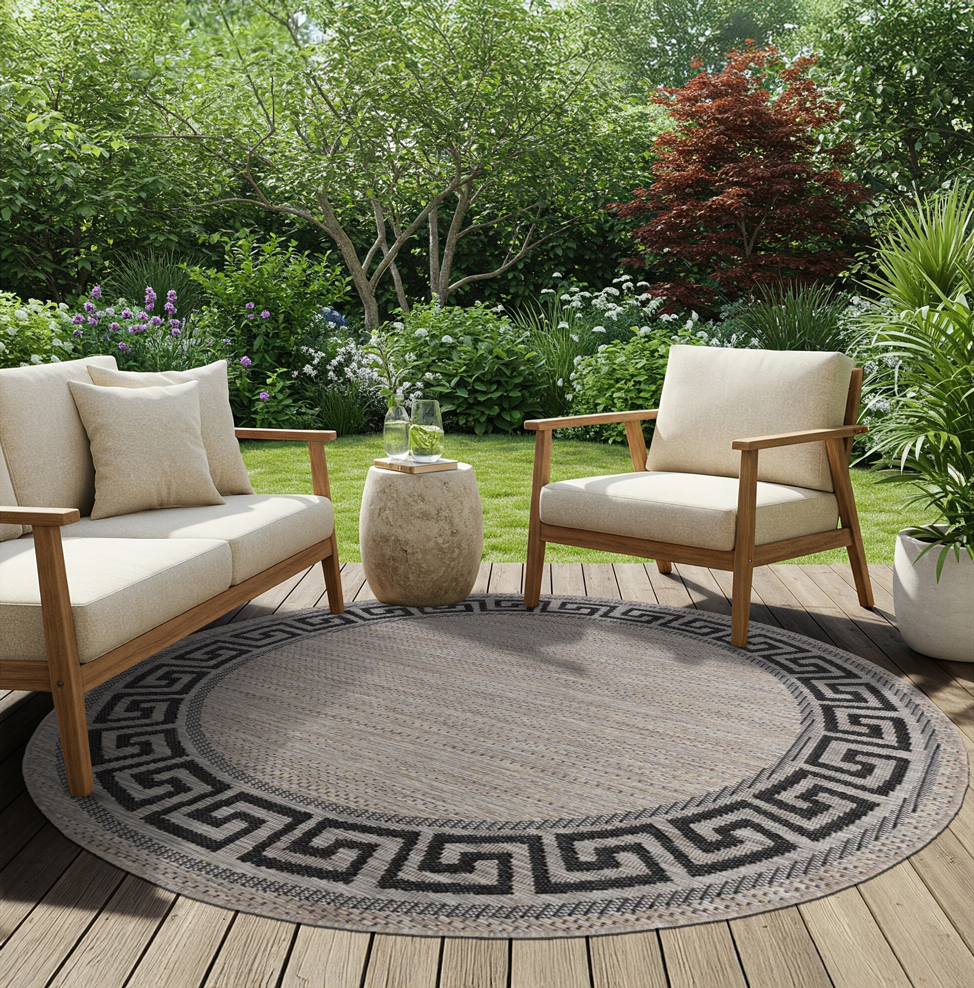 Tappeto Melissa Rotondo Marrone Nero ZigZag Indoor Outdoor