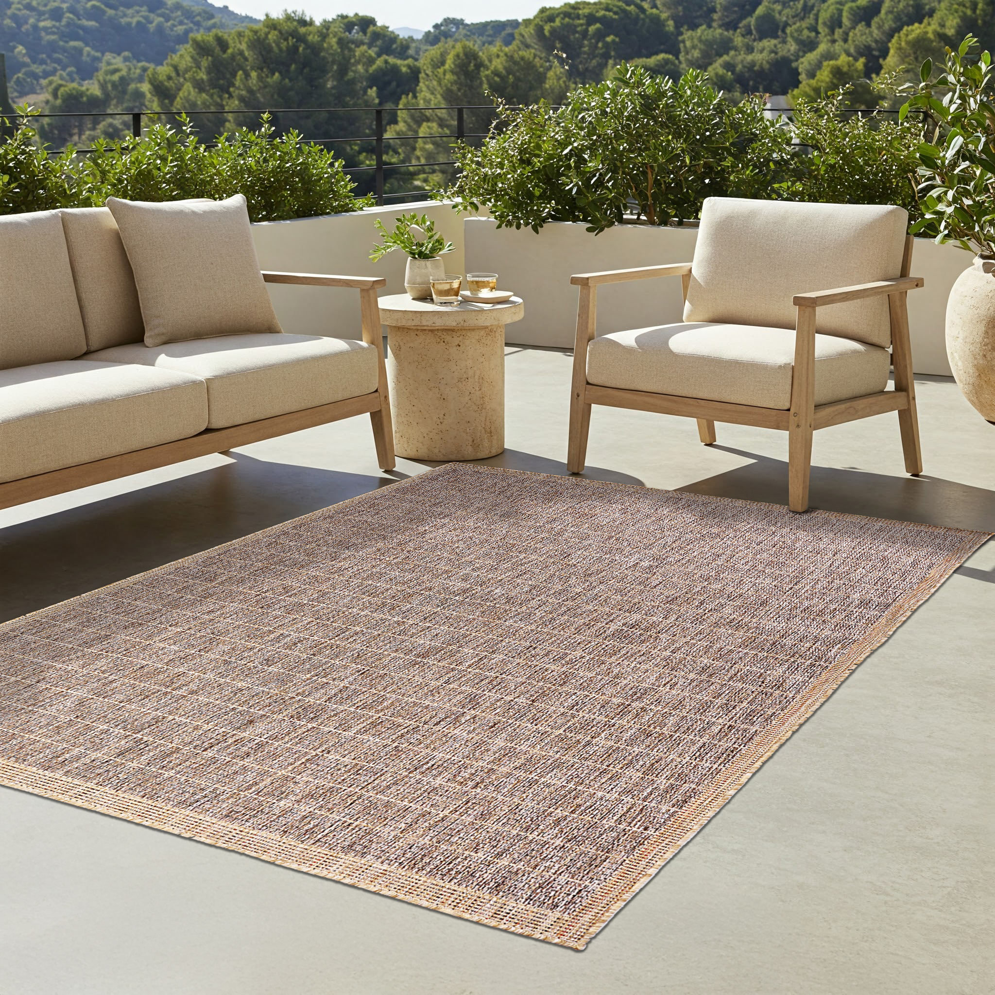 Tappeto da Esterno Yucana Marrone Beige Cornice