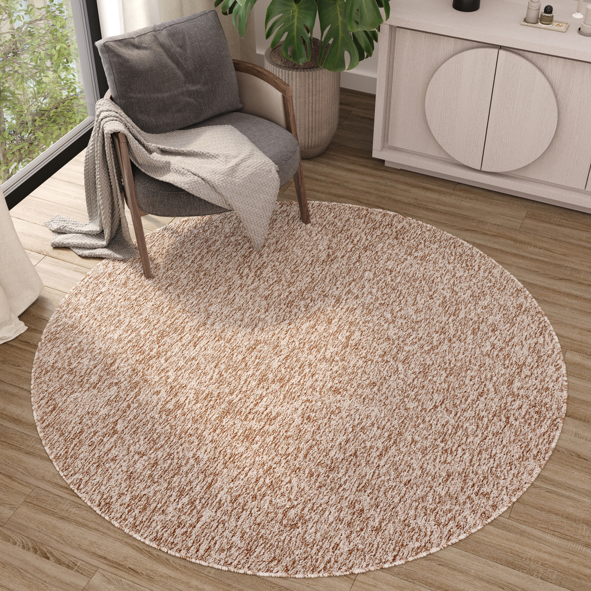 Tappeto Nizza Rotondo Beige Moderno Antiscivolo