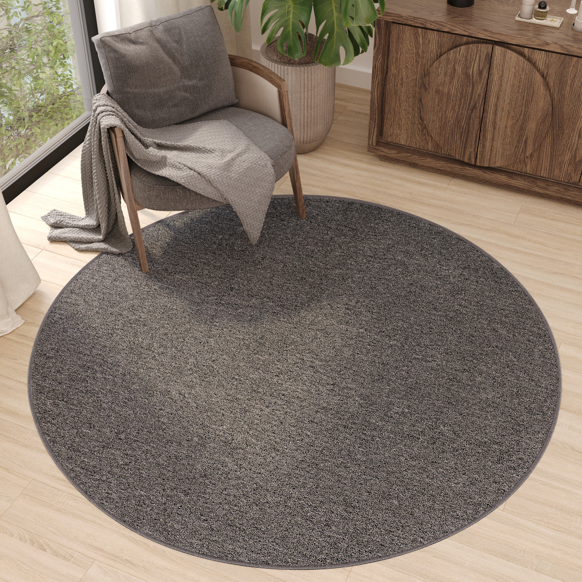 Tappeto Nizza Rotondo Grigio Moderno Antiscivolo