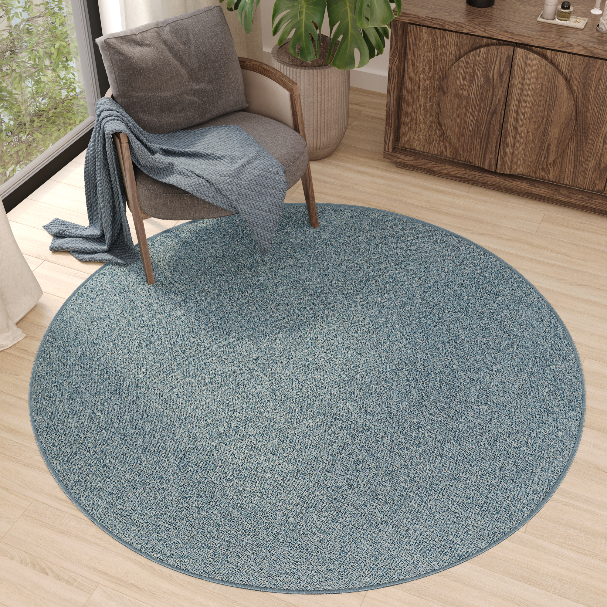 Tappeto Nizza Rotondo Blu Moderno Antiscivolo