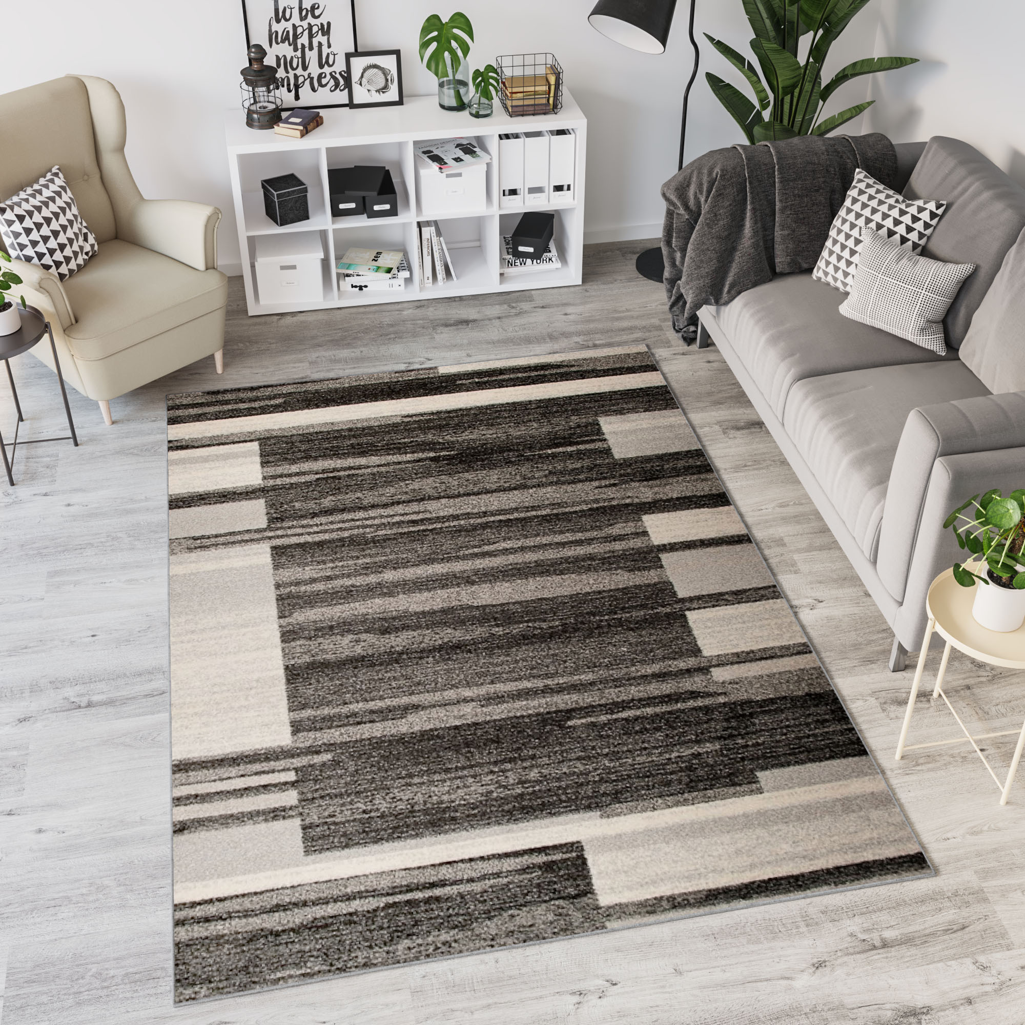 Tappeto Sari Salotto Moderno Geometrico Taupe Fumo