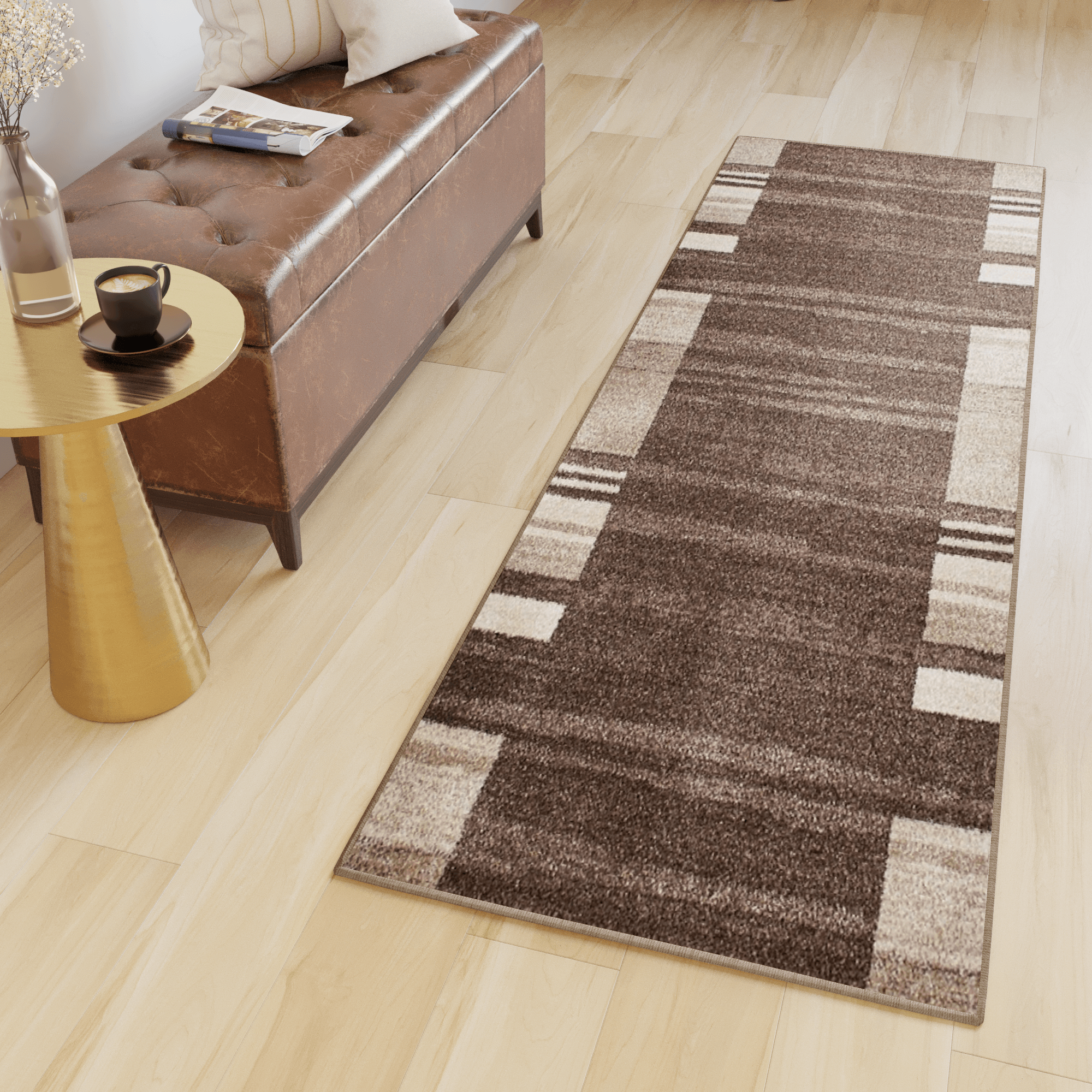 Passatoia Sari Marrone Beige con Cornice