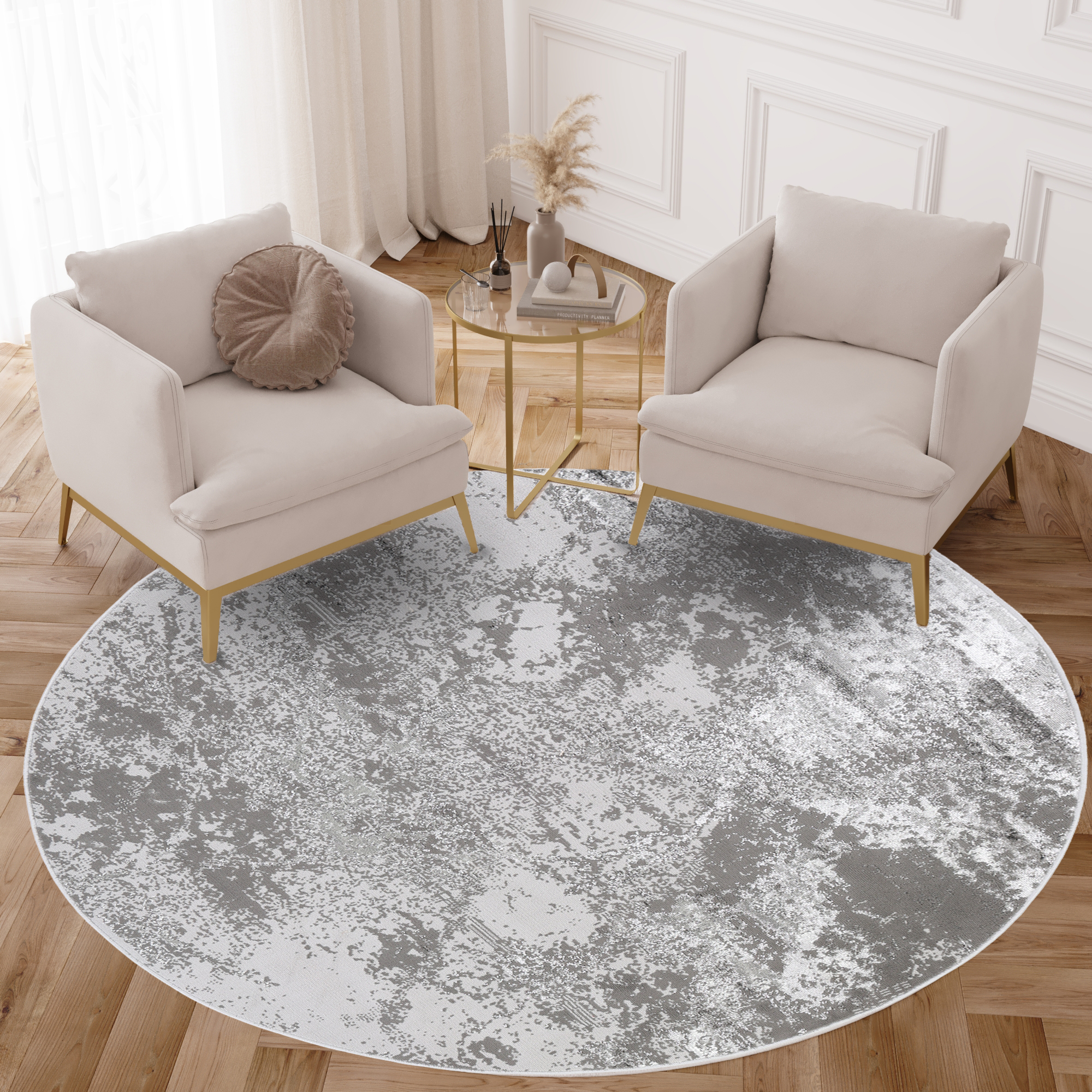 Tappeto Crystal Rotondo Grigio Chiaro Marmo