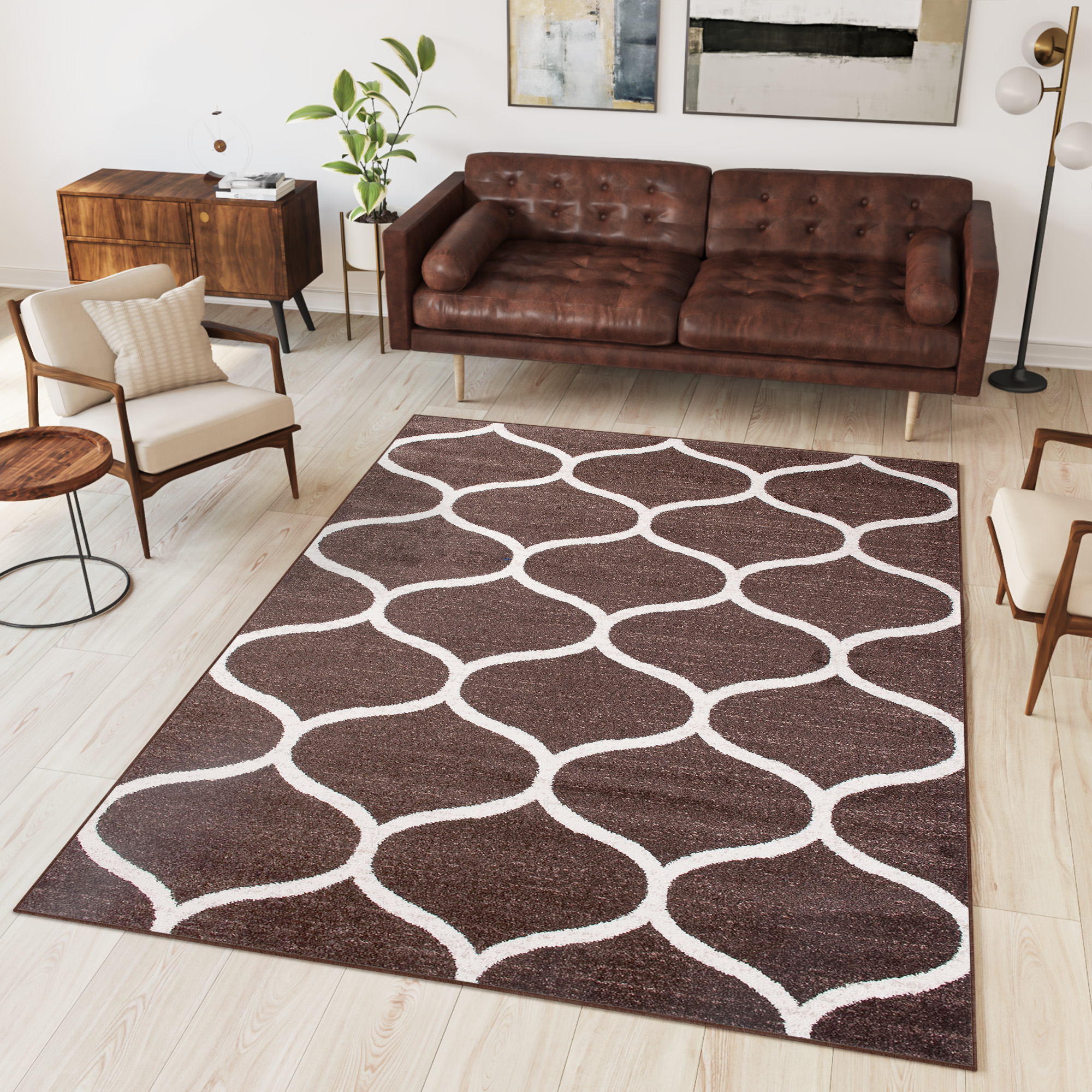 Tappeto Sari Moderno Marrone Rete Trifogli Marocchino