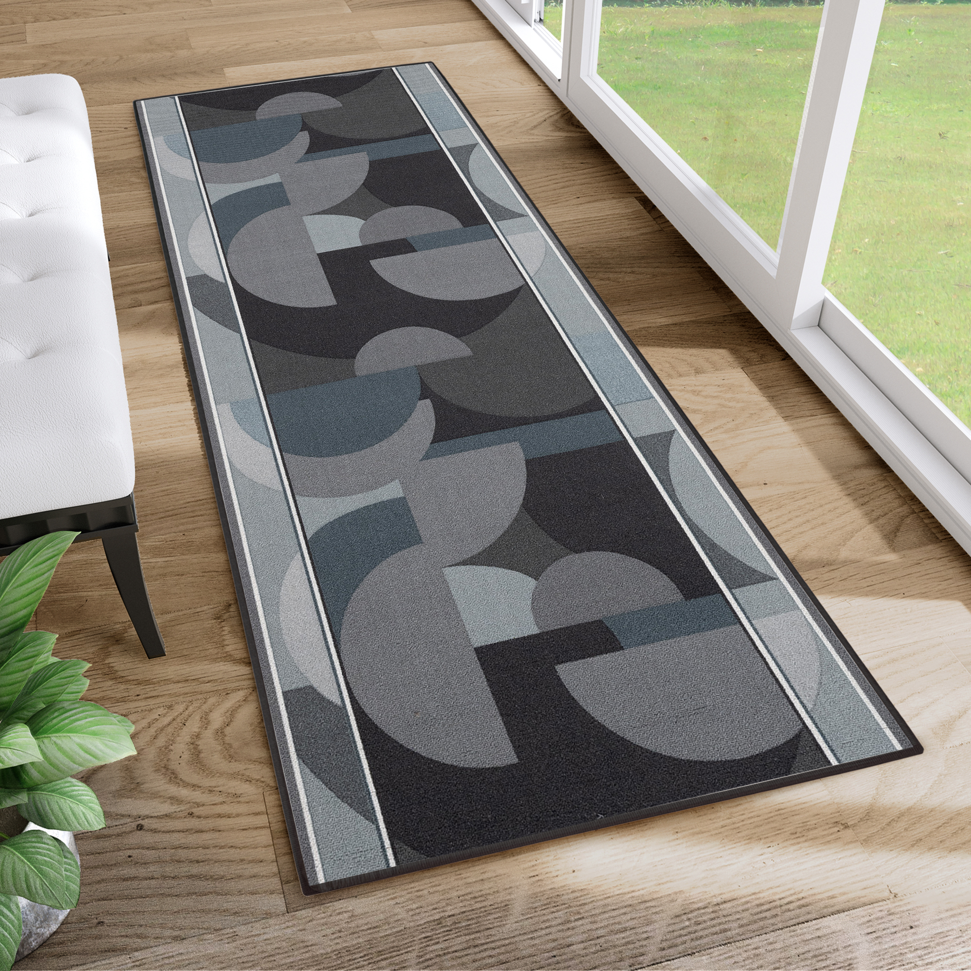 Passatoia Antiscivolo Grigio Blu Semicerchi