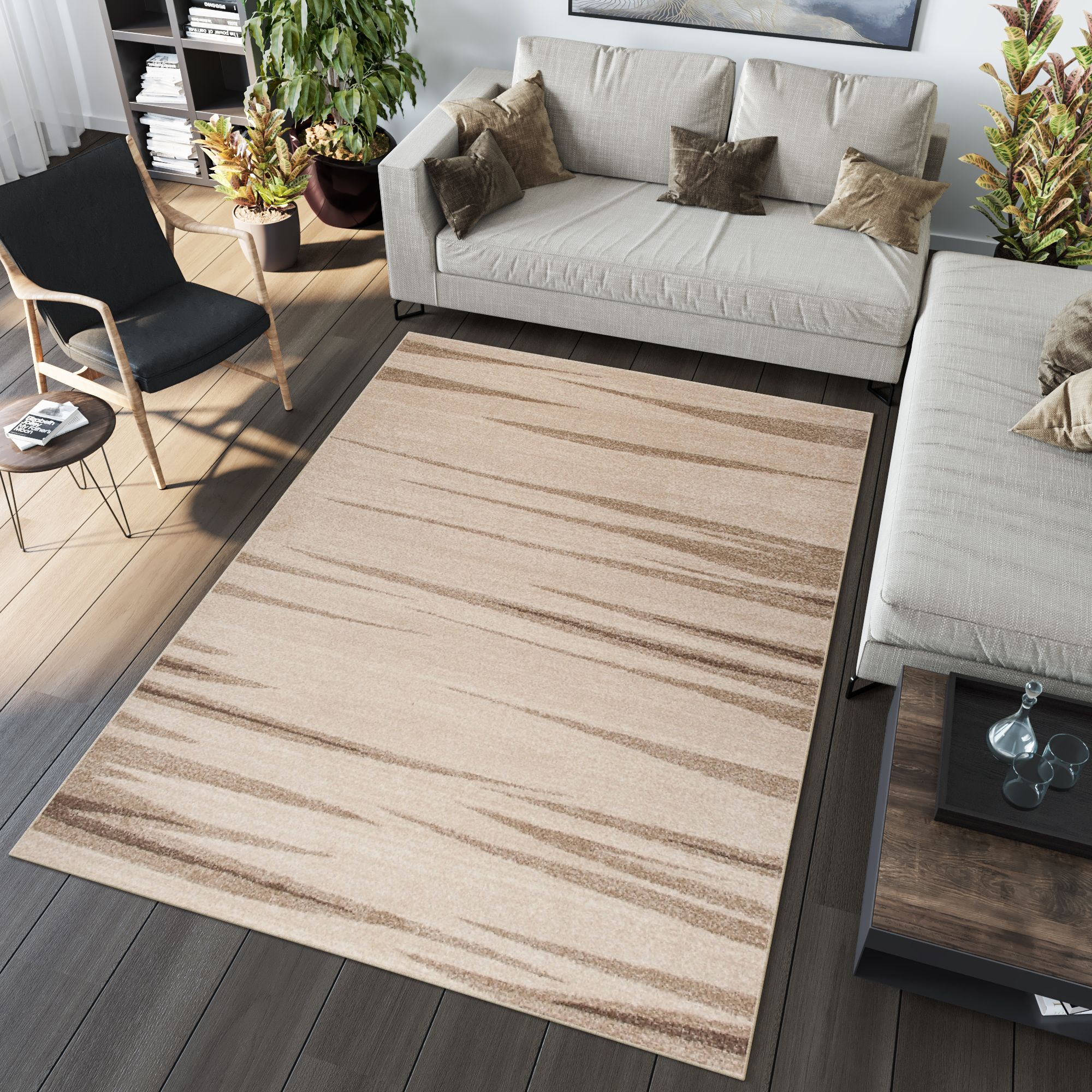 Tappeto Sari Moderno Beige Crema Onde Ondato