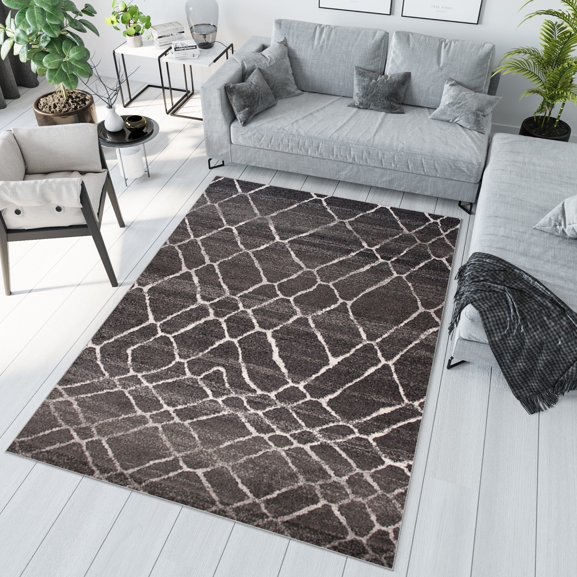 Tappeto Sari Moderno Salotto Antracite Astratto Rete
