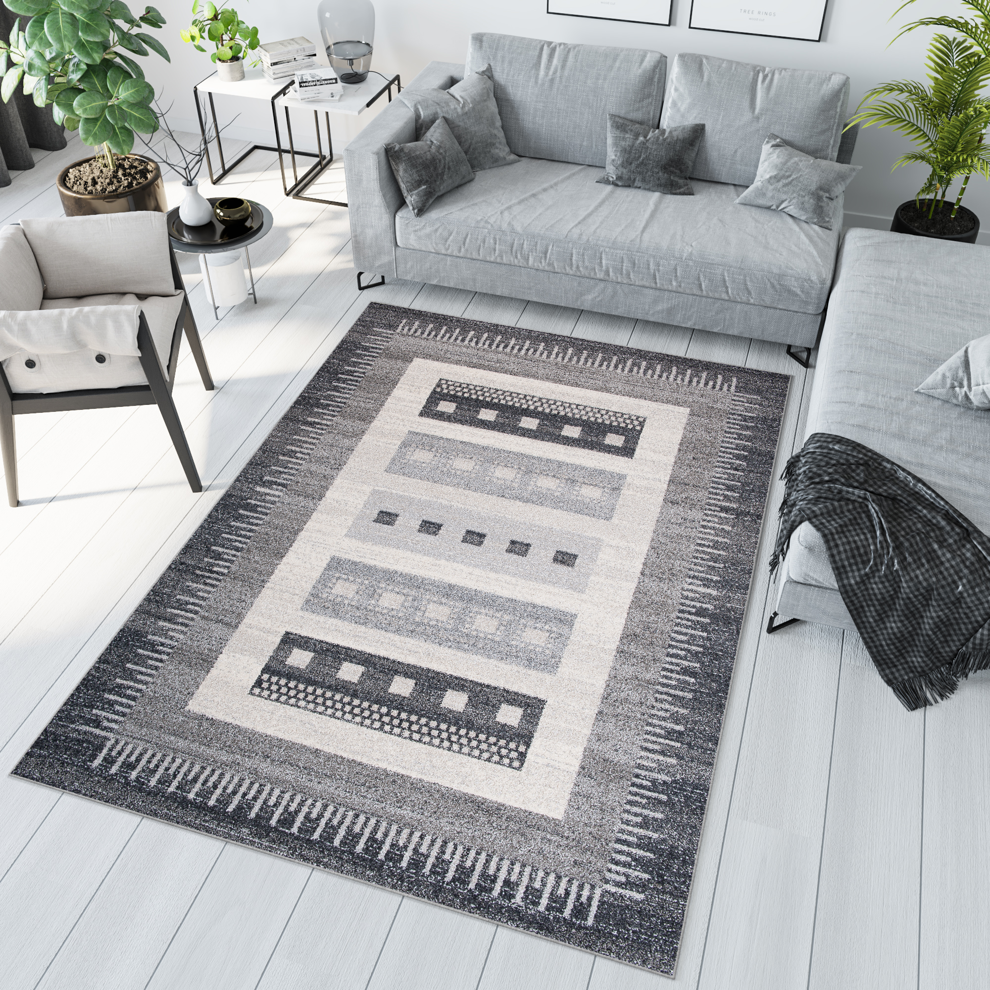 Tappeto Sari Moderno Etnico Grigio Ecru