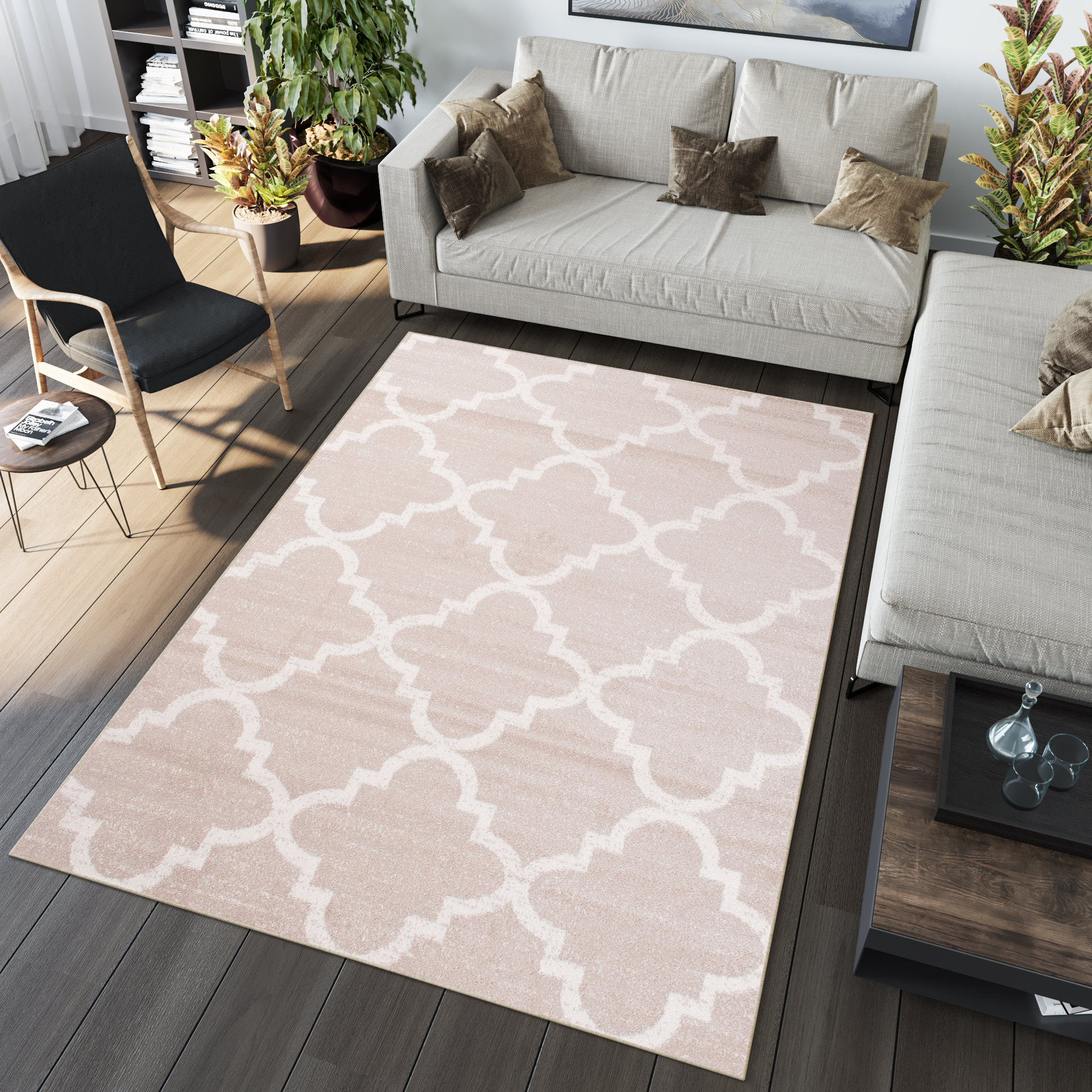 Tappeto Sari Moderno Crema Beige Rete Trifogli Marocchino