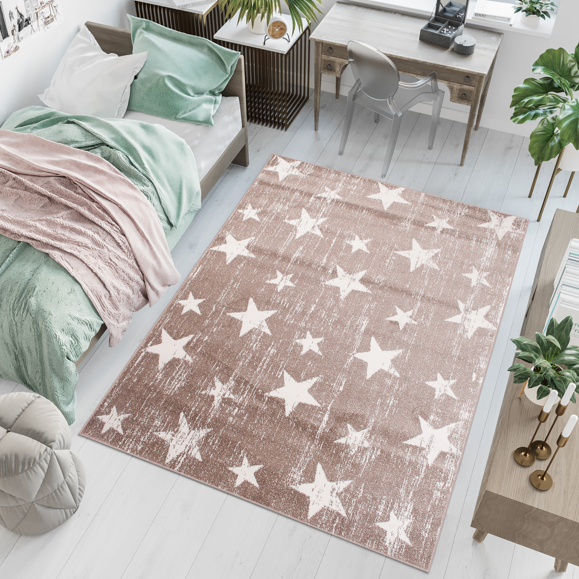 Tappeto Sari Moderno Salotto  Beige Crema Stelle