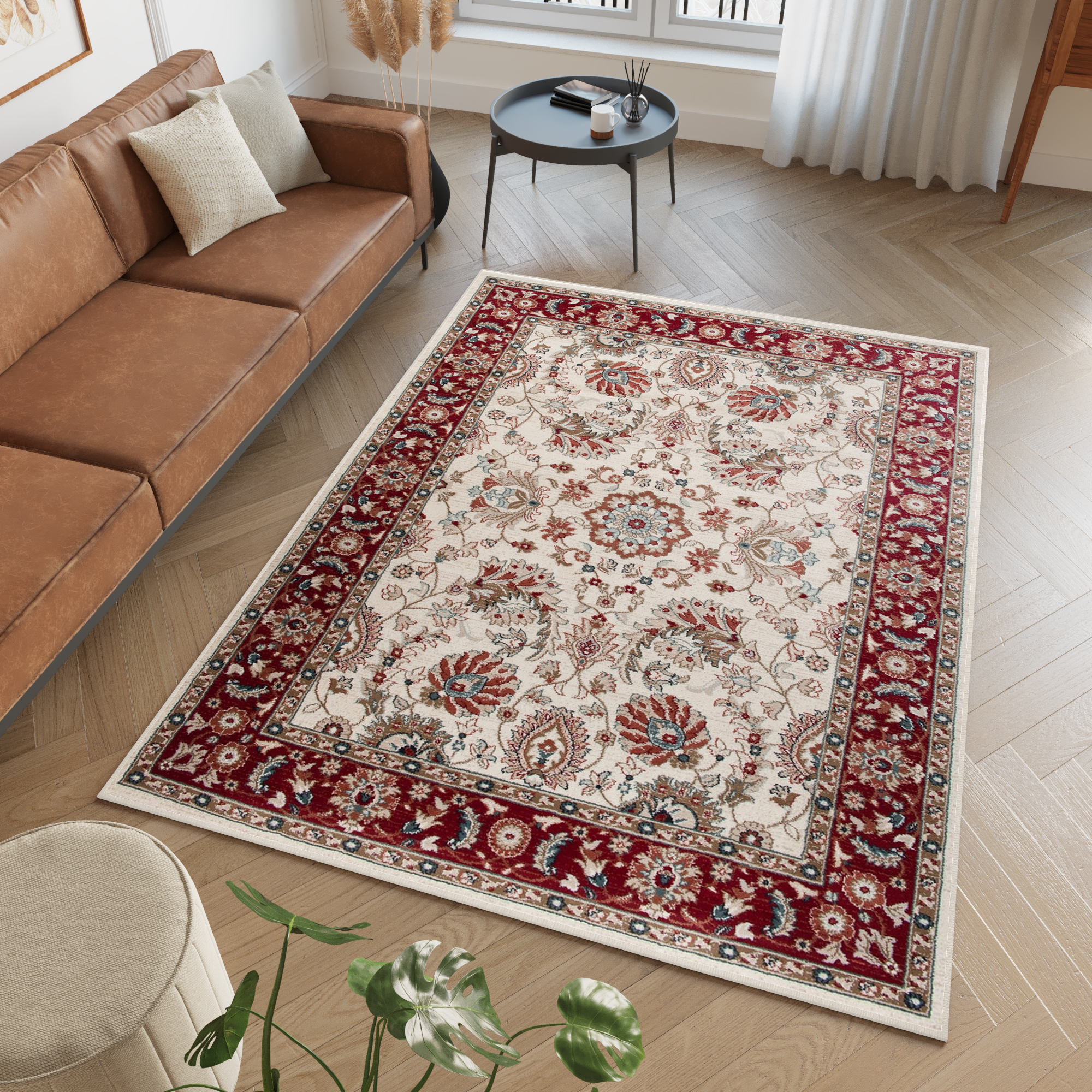Tappeto Dubai Orientale Rosso Crema Tradizionale Classico