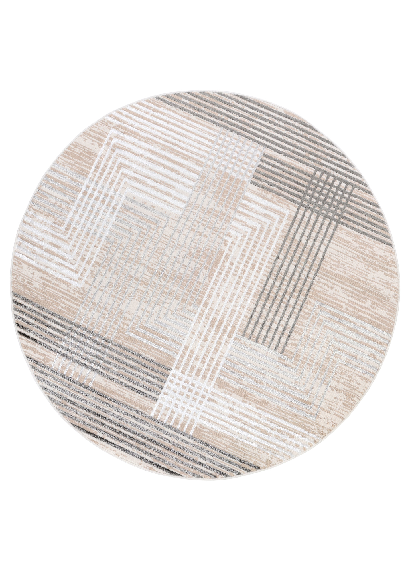 Tappeto Crystal Rotondo Grigio Beige Crema Righe