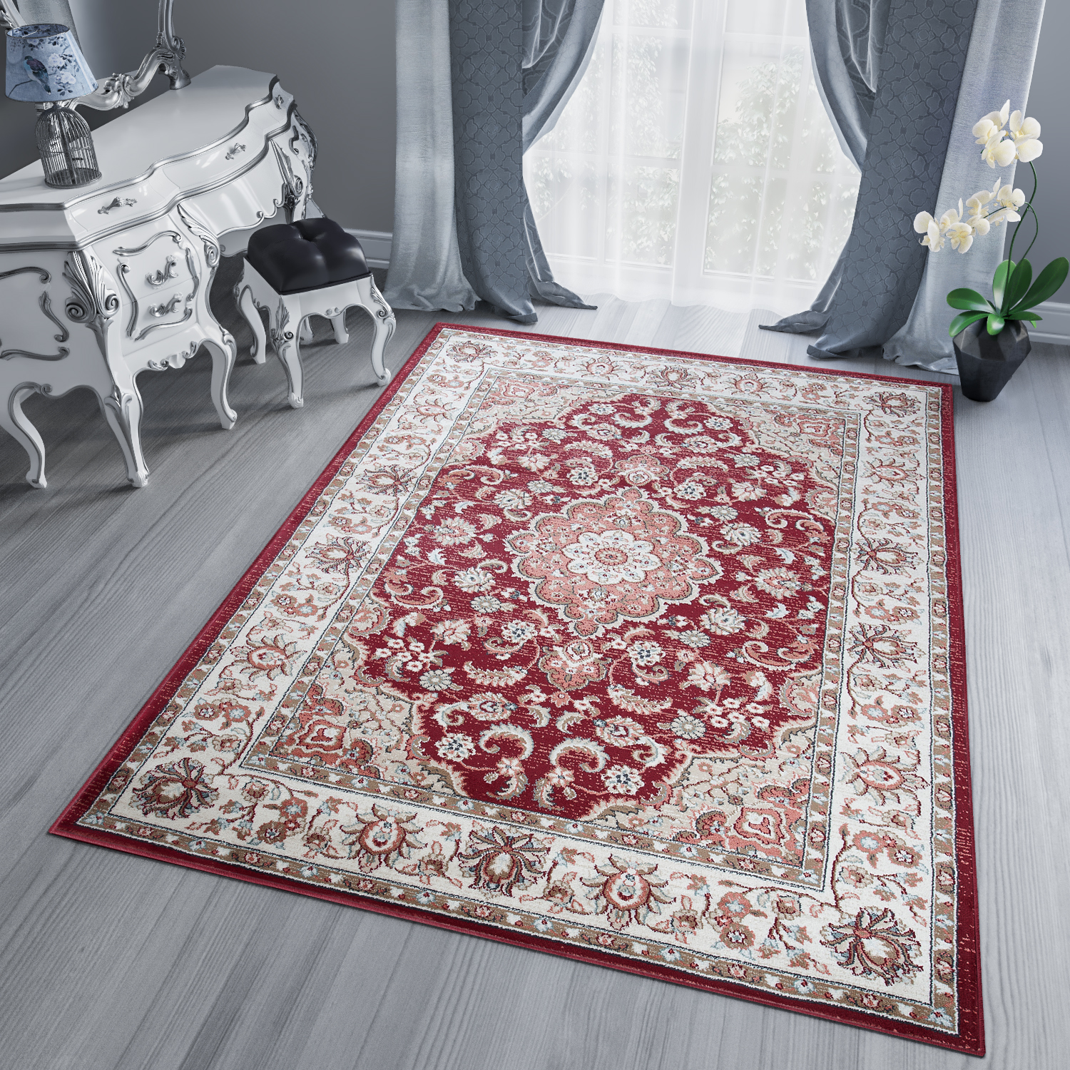 Tappeto Dubai Orientale Rosso Classico Fiori