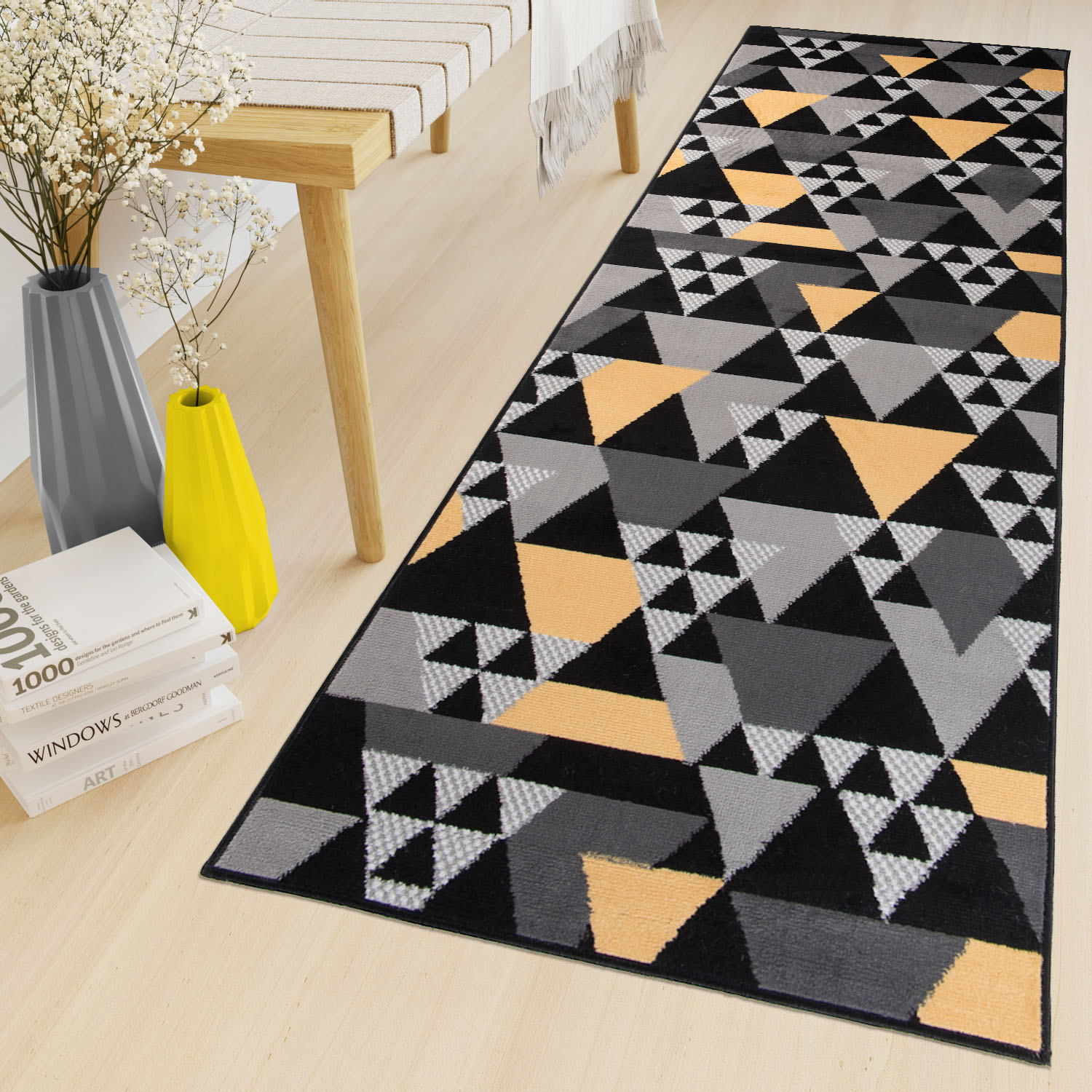 Passatoia Maya Grigio Giallo Geometrico con Triangoli