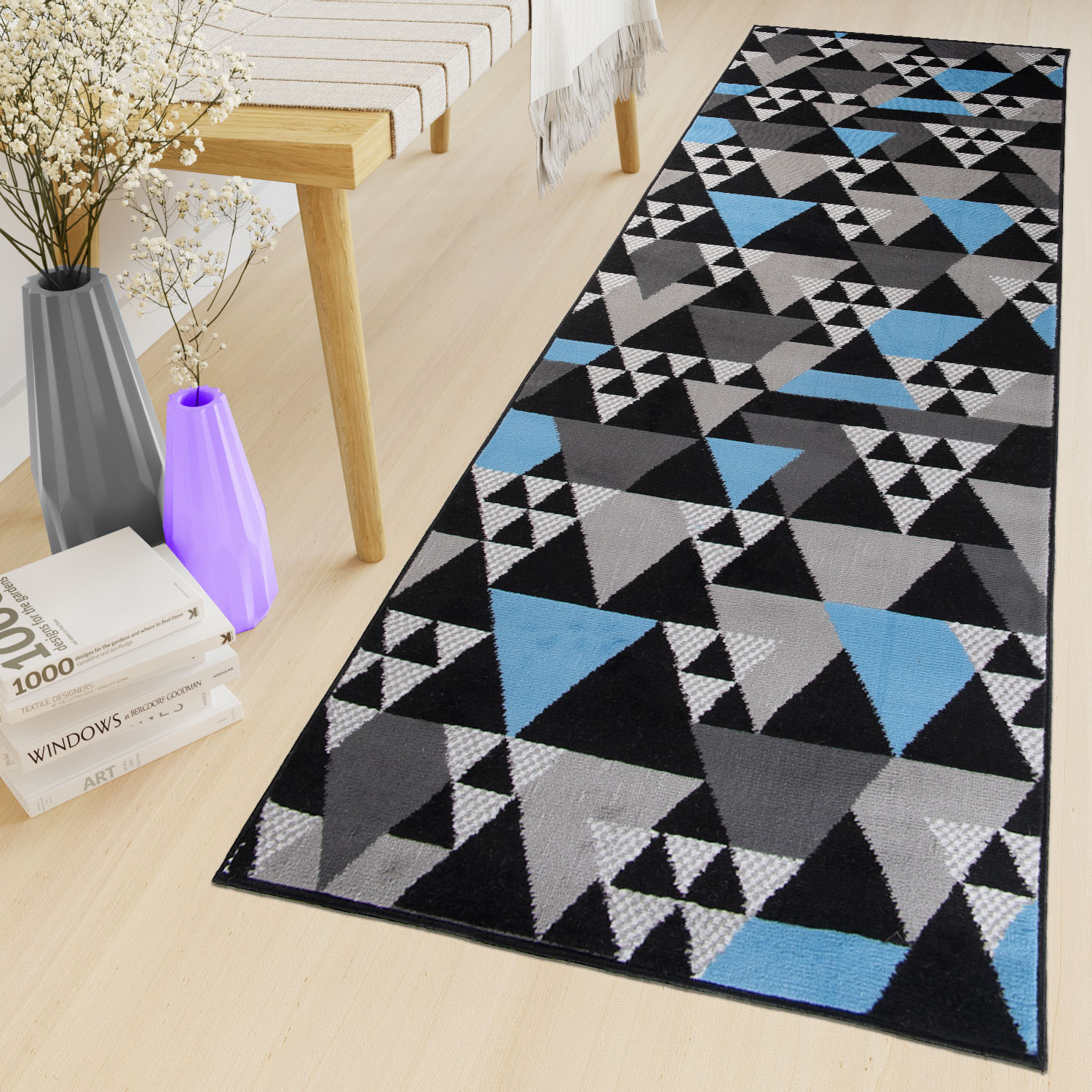 Passatoia Maya Grigio Blu Geometrico con Triangoli