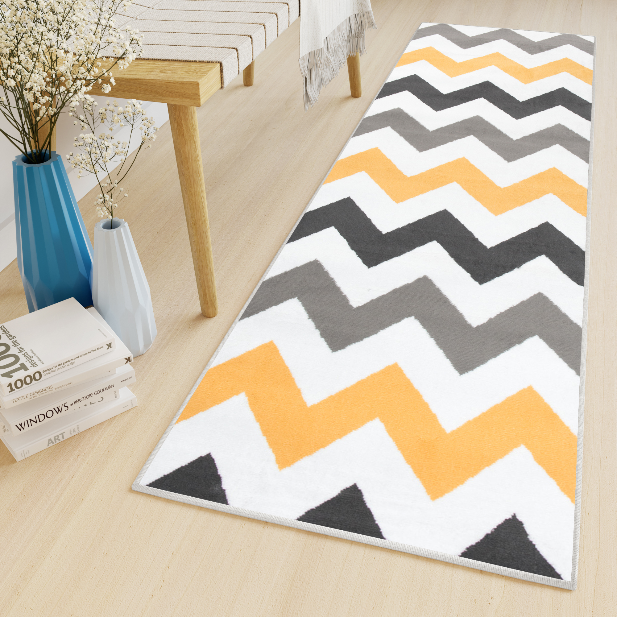 Passatoia Maya Grigio Giallo Geometrico a Zigzag
