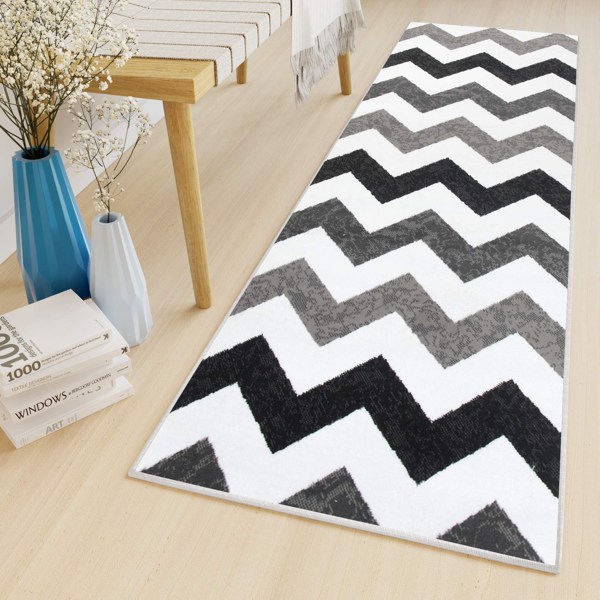 Passatoia Maya Grigio Nero Geometrico a Zigzag