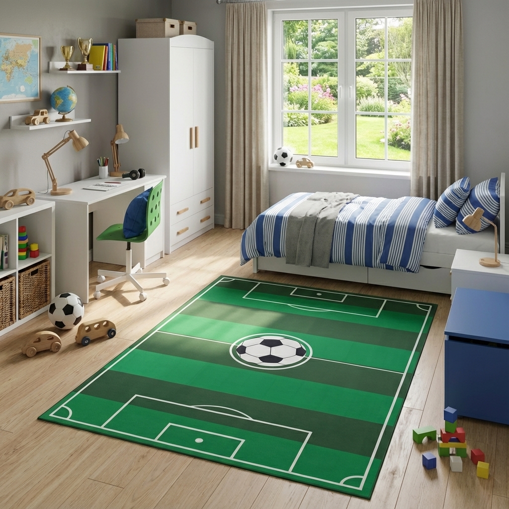 Tappeto Bambini Snooki Campo da Calcio Verde Antiscivolo