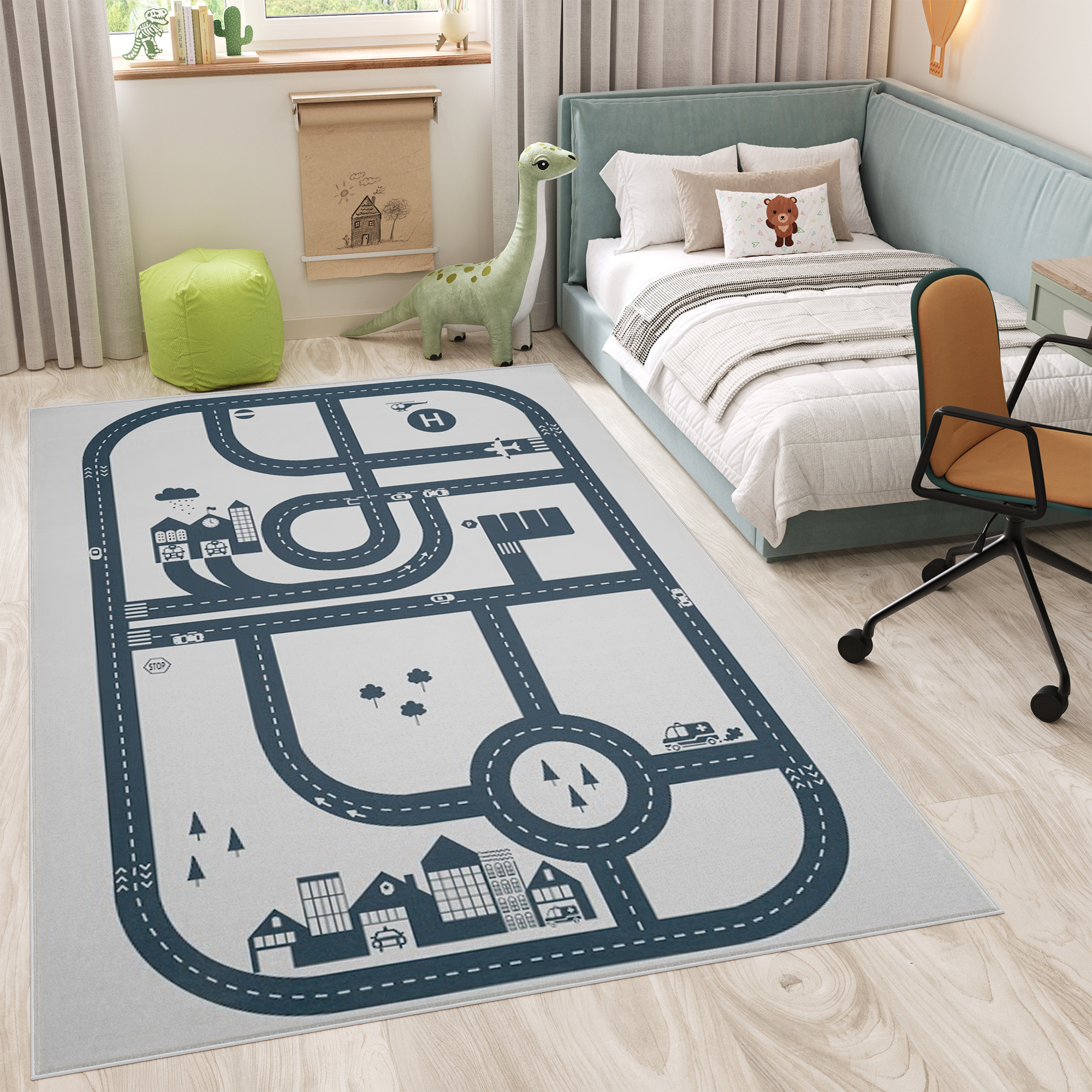 Tappeto Bambini Snooki Città Grigio Blu Navy Antiscivolo