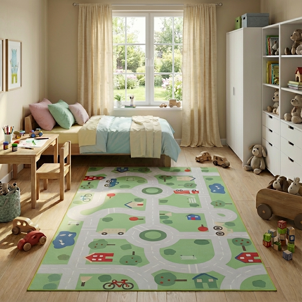 Tappeto Bambini Snooki Città Verde Antiscivolo