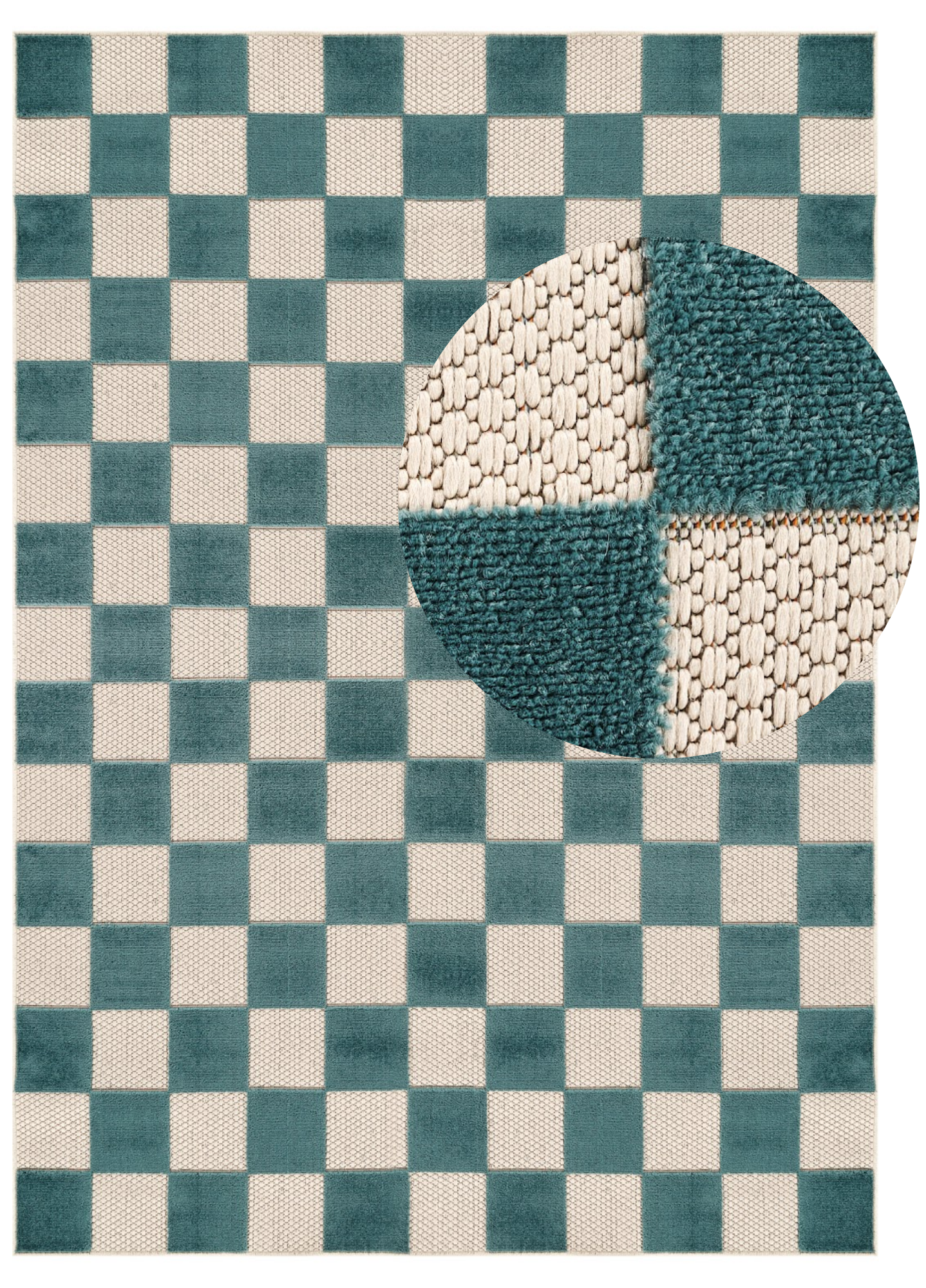 Tappeto Esterno Checker Crema Turchese