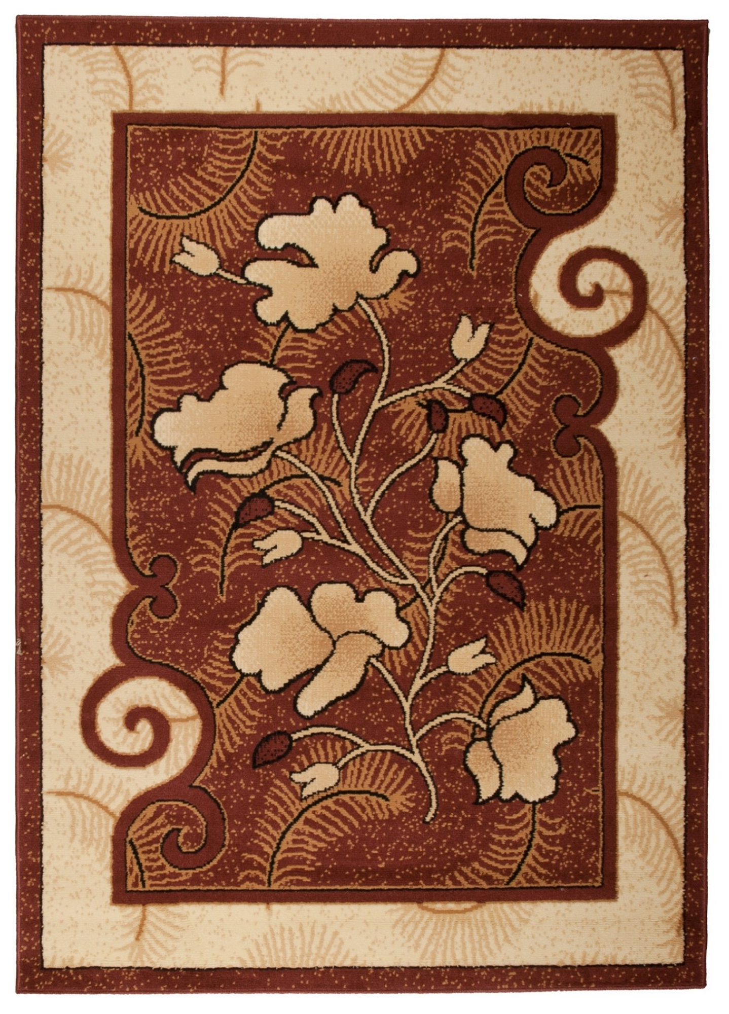 Atlas Tappeto Marrone Beige Con Bordo Floreale A Pelo Corto
