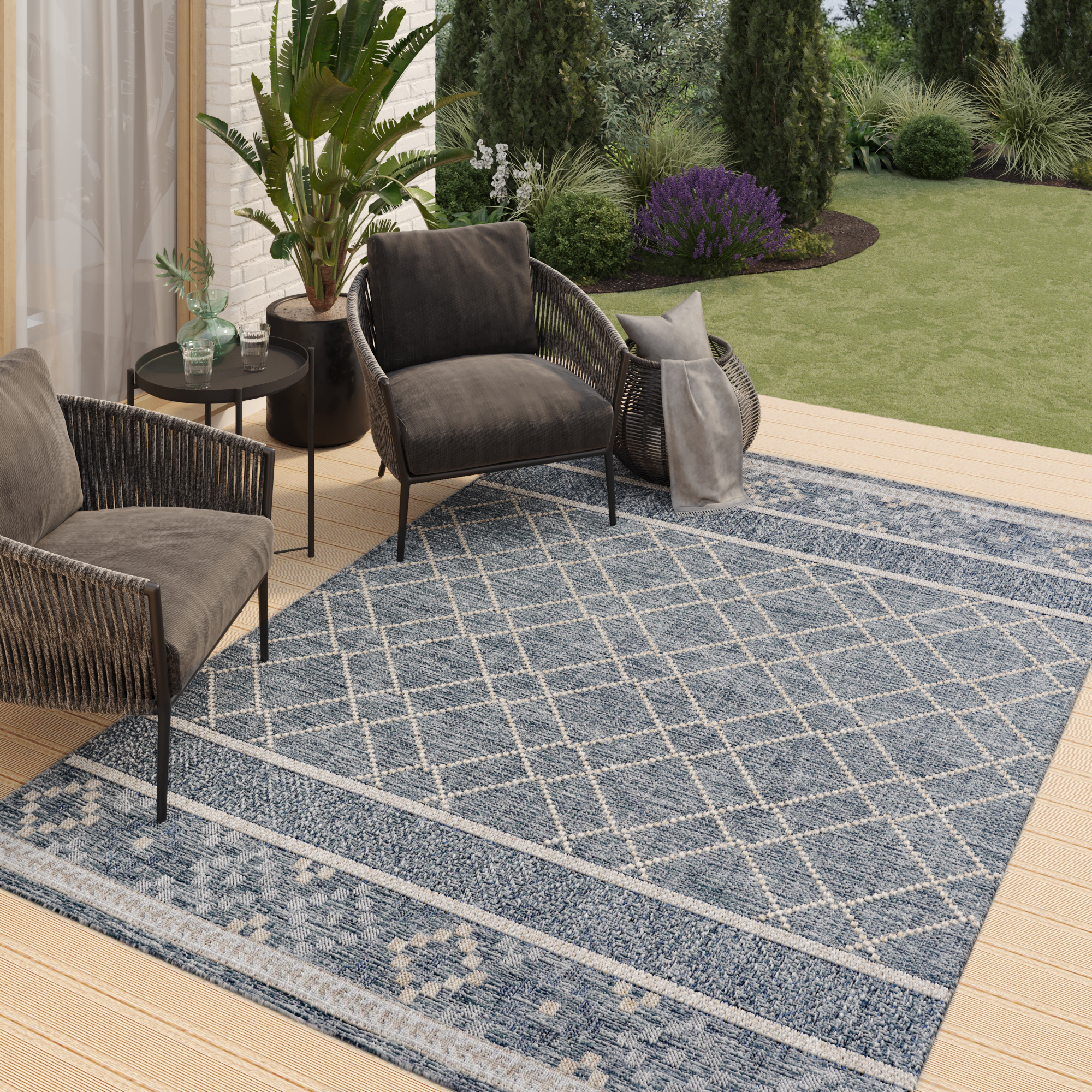 Tappeto Esterno Melissa Blu Geometrico