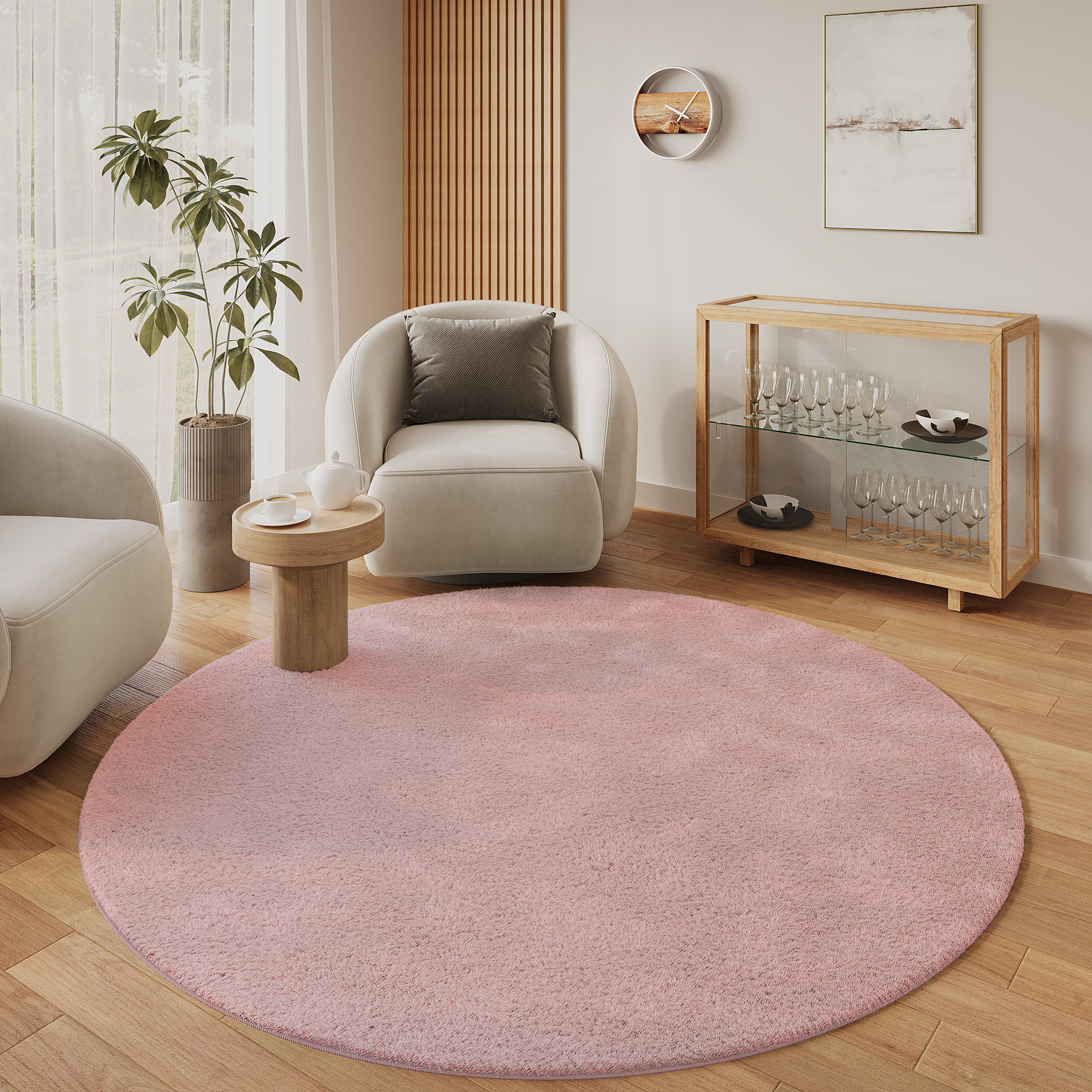 Tappeto Lumi Rotondo Rosa Antiscivolo