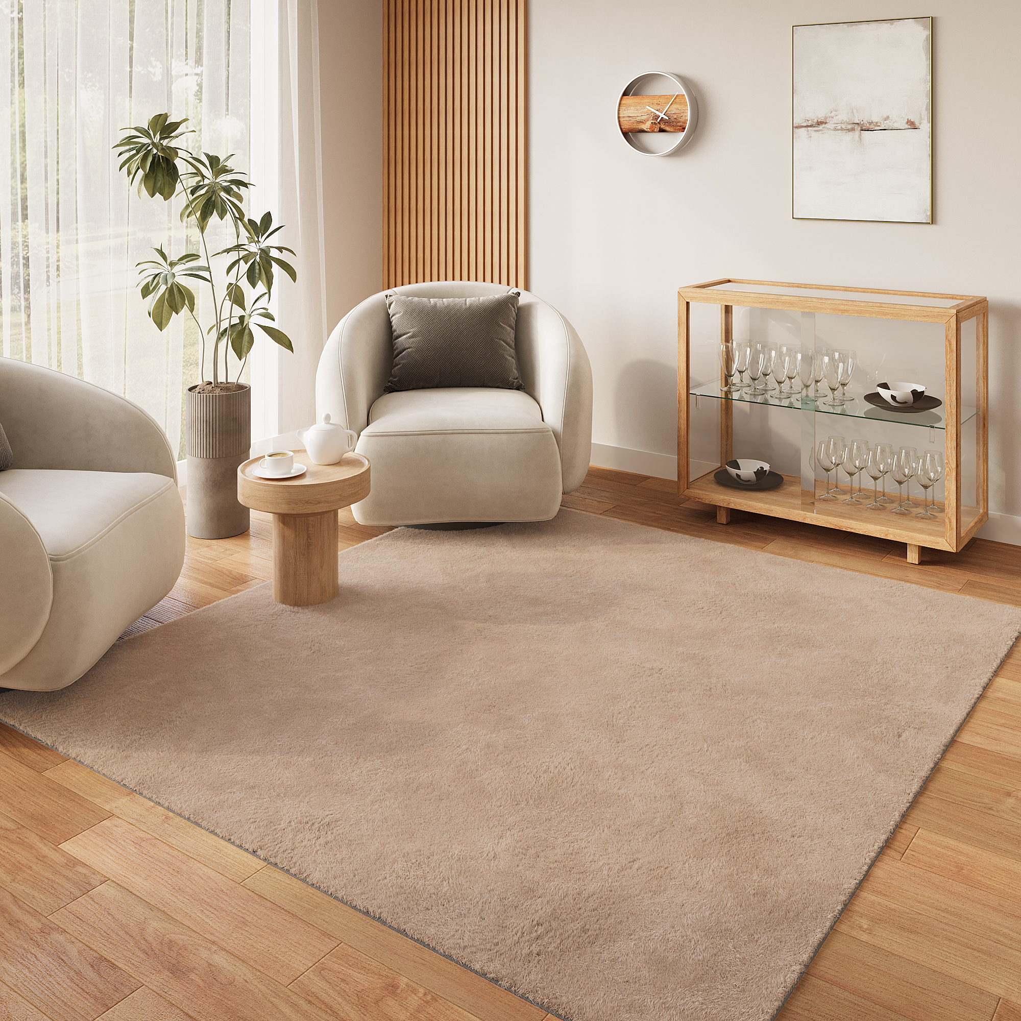 Tappeto Lumi Quadrato Beige Antiscivolo