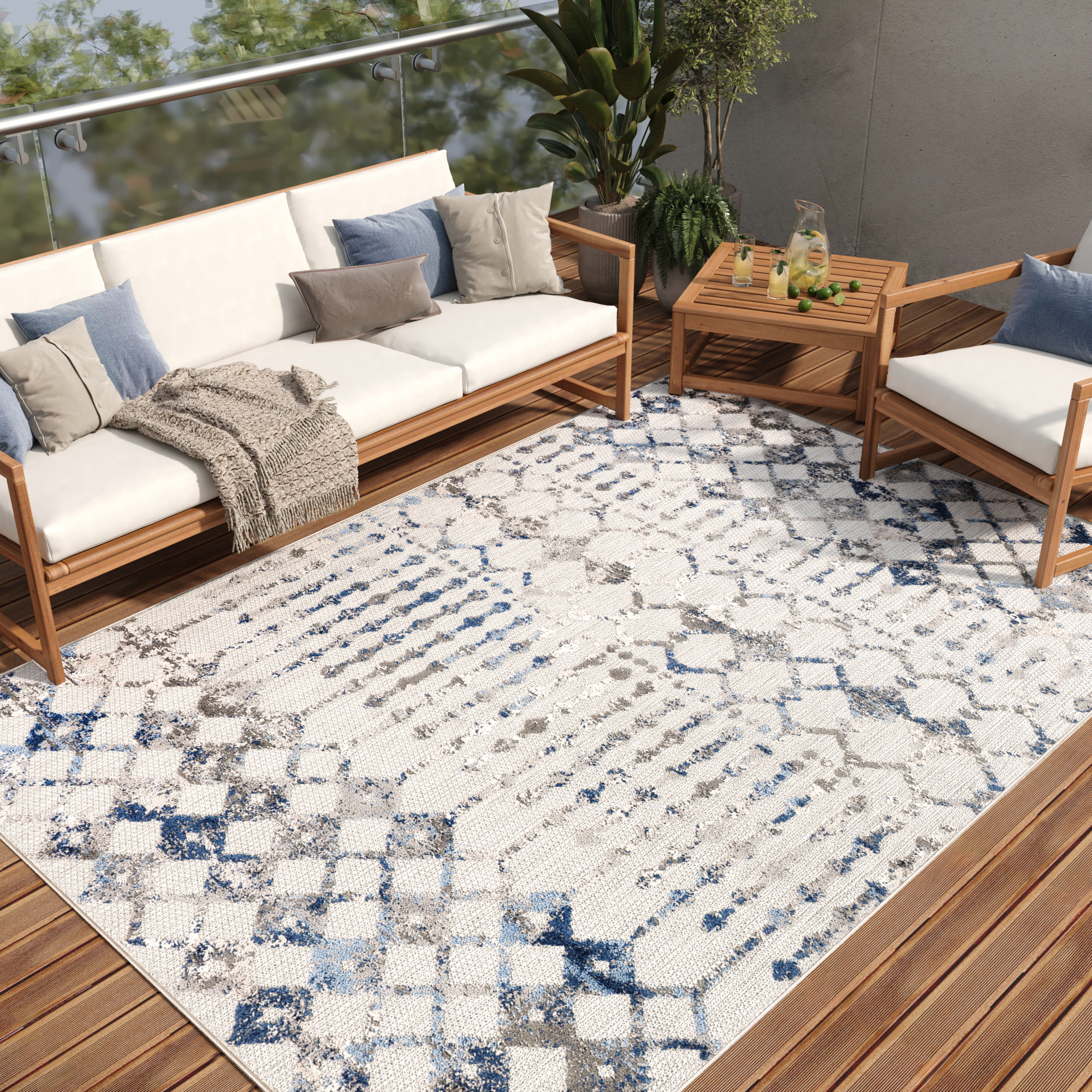 Tappeto Esterno Patio Grigio Geometrico